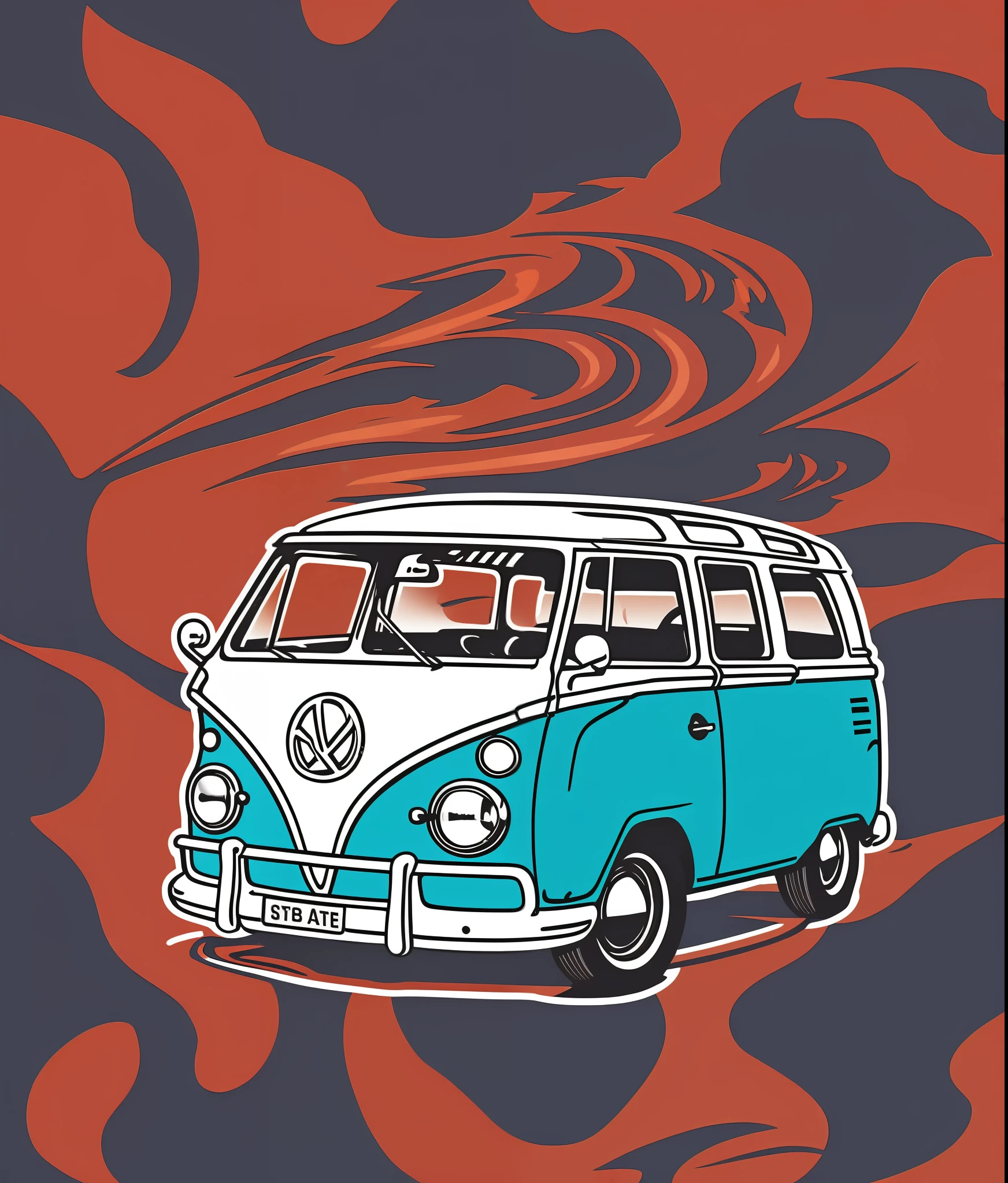 Kombi car, colorful, vintage style, (T-shirt design), realistic volumetric light of masterpiece