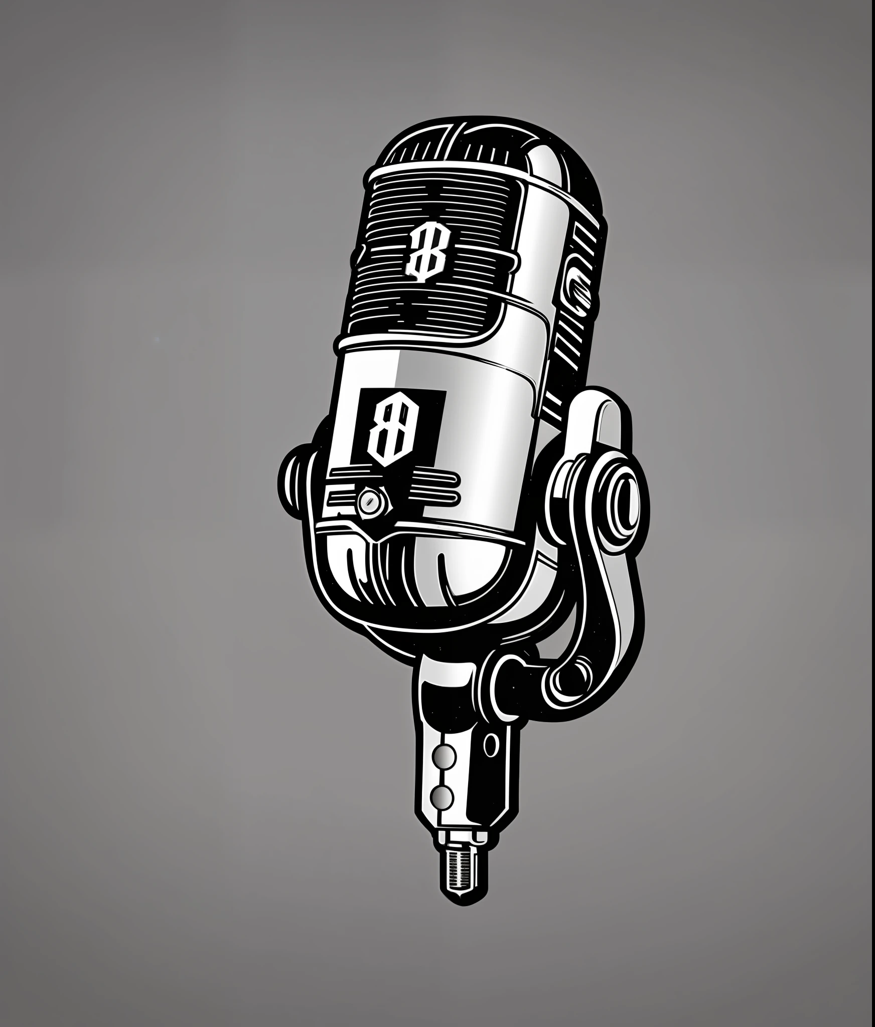80's singer microphone, vintage style, (T-shirt design), realistic volumetric light of masterpiece