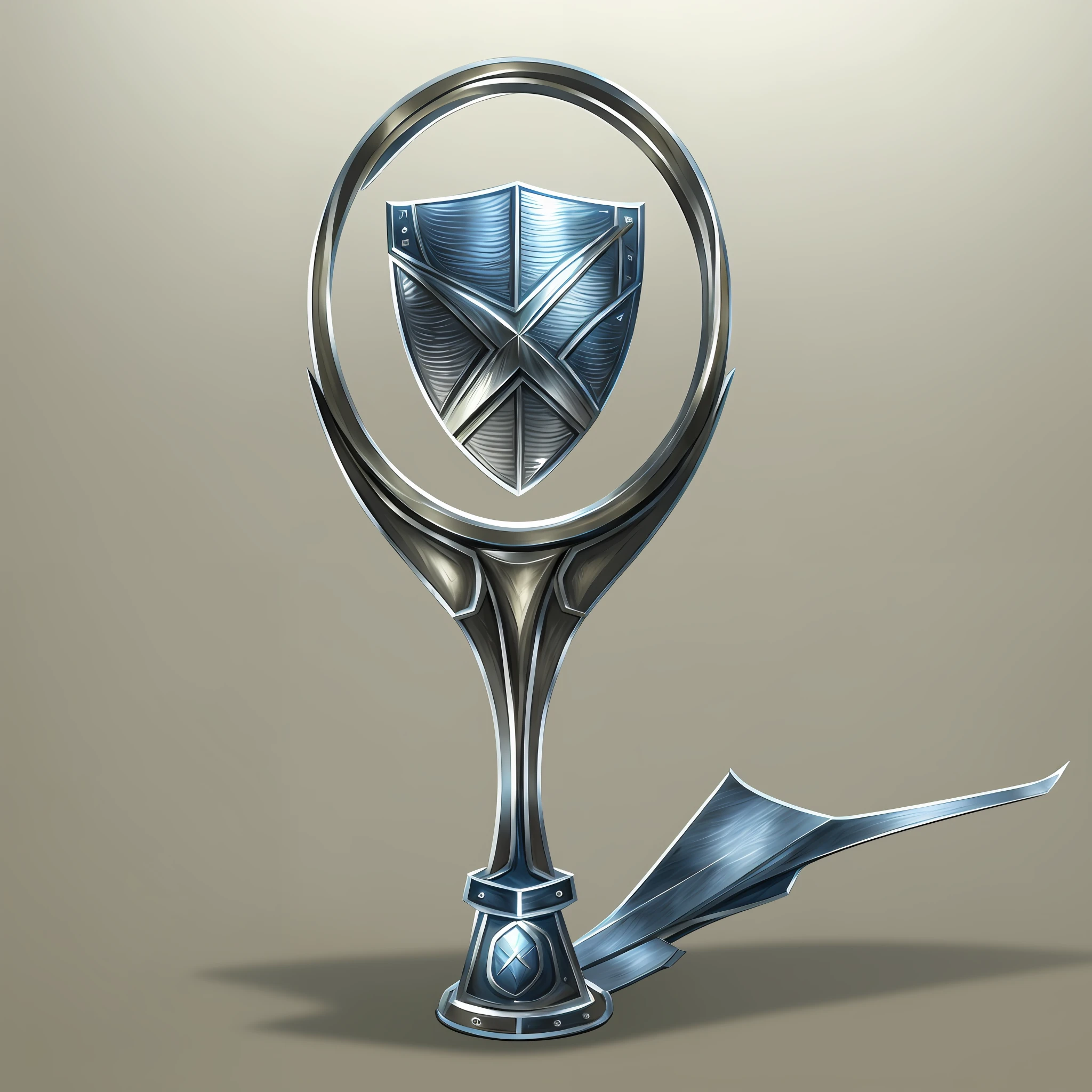 arafed image of a shield and sword on a stand, shield design, shield emblem, digitally painted, sharp metal crest, metallic shield, clean cel shaded vector art, hd illustration, mace and shield, sheild, sword and shield, cel shaded vector art, shield, created in adobe illustrator, scotland, hyperrealistic image of x, x logo, doctors mirror