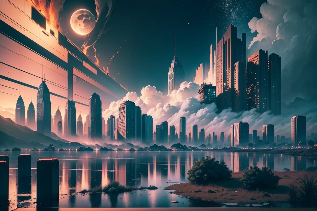 (Very detailed CG unified 8k wallpaper), (Masterpiece), (Best quality: 1.2), (High resolution), (Illustration: 1.1), (Cinema light: 1.1), Fine, Complex Detail, (Best Illustration), 8k resolution, Complex Detail, Best Quality, Real, Ultra detailed, Best lighting, Best shadows, Ultra HD, cryengine, Ultra HD, (Detailed reflections), Detailed shadows, (((Complex Details))), smooth, (( Perfect shadows)), high-quality metallic texture, metallic luster, highly detailed illustrations, (semi-realistic: 1.6), (wide-angle lens: 1.2), futuristic cities, distant fire explosions, smoke rising from skyscrapers after nuclear explosions, wet roads, puddles, sky red, moon red, (((ghost action inspired))), street view, dynamic camera angle, (((high-quality detailed ruins))), (depth of field), ((cinematic lighting)), ((horror)), (( Dark Fantasy)), lovecraftian, spot color, monotony, red, splattered blood, (best illumination), (hyper intricate details), (ultra-detailed), 4k unity, (extremely detailed CG: 1.2), (8k:1.1), ((landscape)), Artstation, ((sui ishida, Lin Wenjun, stefan morrell)), dystopian art, apocalypse art, ((semi-realism), (realism), (dynamic), (nixeu_basic2:0.5),--v6