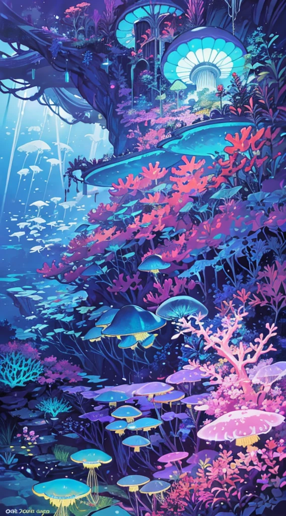 Masterpiece, High Quality, Ocean Forest, City, Fantastic Fantasy, Glowing Plants, Coral Viaduct, (Swarm of Glowing Jellyfish), (Shoal of Fish with Transparent Wings Flying in the Sky), Misty, Extreme Detail, Morning Light, Epic Composition, (Intricate Detail), (Intricate Design, Ultra Detail: 1.2), Art Station, (Masterpiece, Best Quality), Ultra HD, 32k --v 6