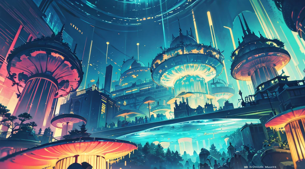 Masterpiece, High Quality, Ocean Forest, City, Fantastic Fantasy, Glowing Plants, Coral Viaduct, (Swarm of Glowing Jellyfish), (Shoal of Fish with Transparent Wings Flying in the Sky), Misty, Extreme Detail, Morning Light, Epic Composition, (Intricate Detail), (Intricate Design, Ultra Detail: 1.2), Art Station, (Masterpiece, Best Quality), Ultra HD, 32k ,castle,relic --v 6