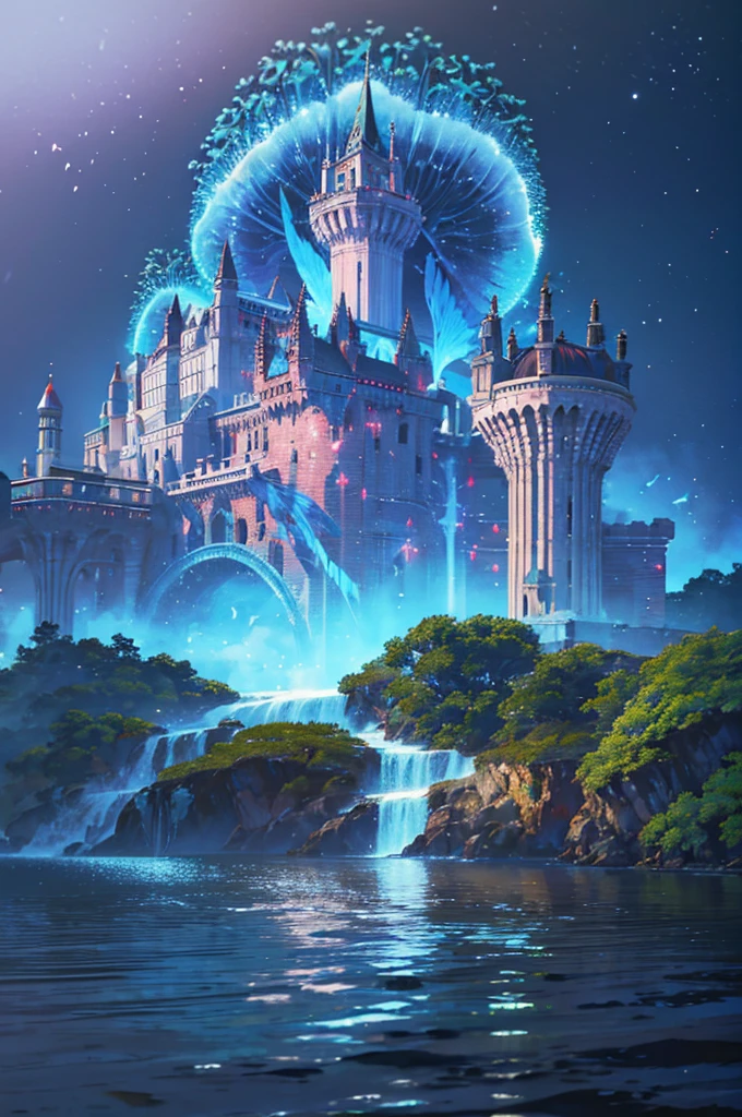 Masterpiece, High Quality, Ocean Forest, City, Fantastic Fantasy, Glowing Plants, Coral Viaduct, (Swarm of Glowing Jellyfish), (Shoal of Fish with Transparent Wings Flying in the Sky), Misty, Extreme Detail, Morning Light, Epic Composition, (Intricate Detail), (Intricate Design, Ultra Detail: 1.2), Art Station, (Masterpiece, Best Quality), Ultra HD, 32k ,castle,relic --v 6