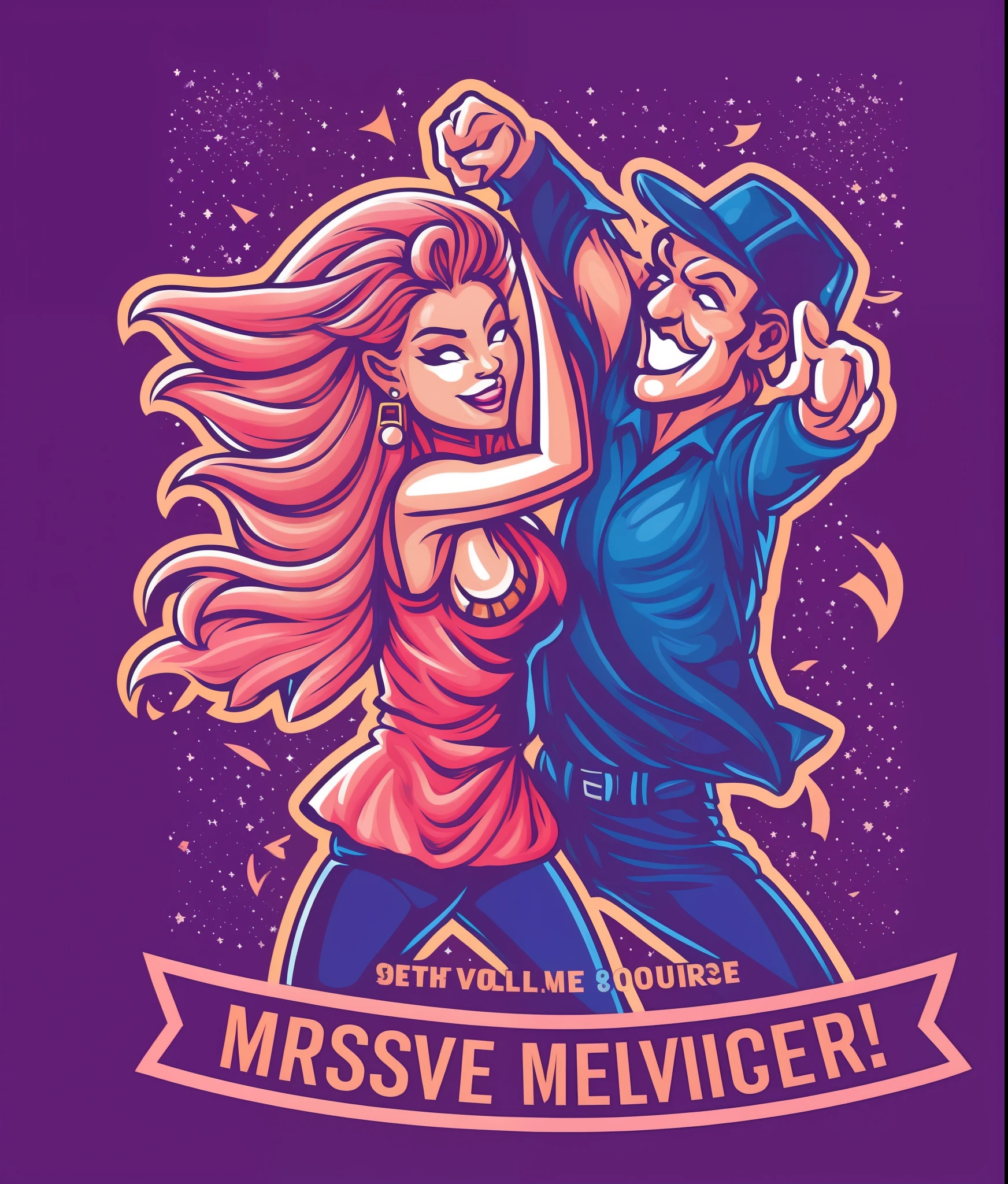 Couple dancing in 90's disco, vintage style, (T-shirt design), realistic volumetric light of masterpiece