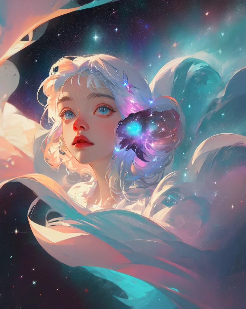 celestial goddess, floating, galaxy,nebula