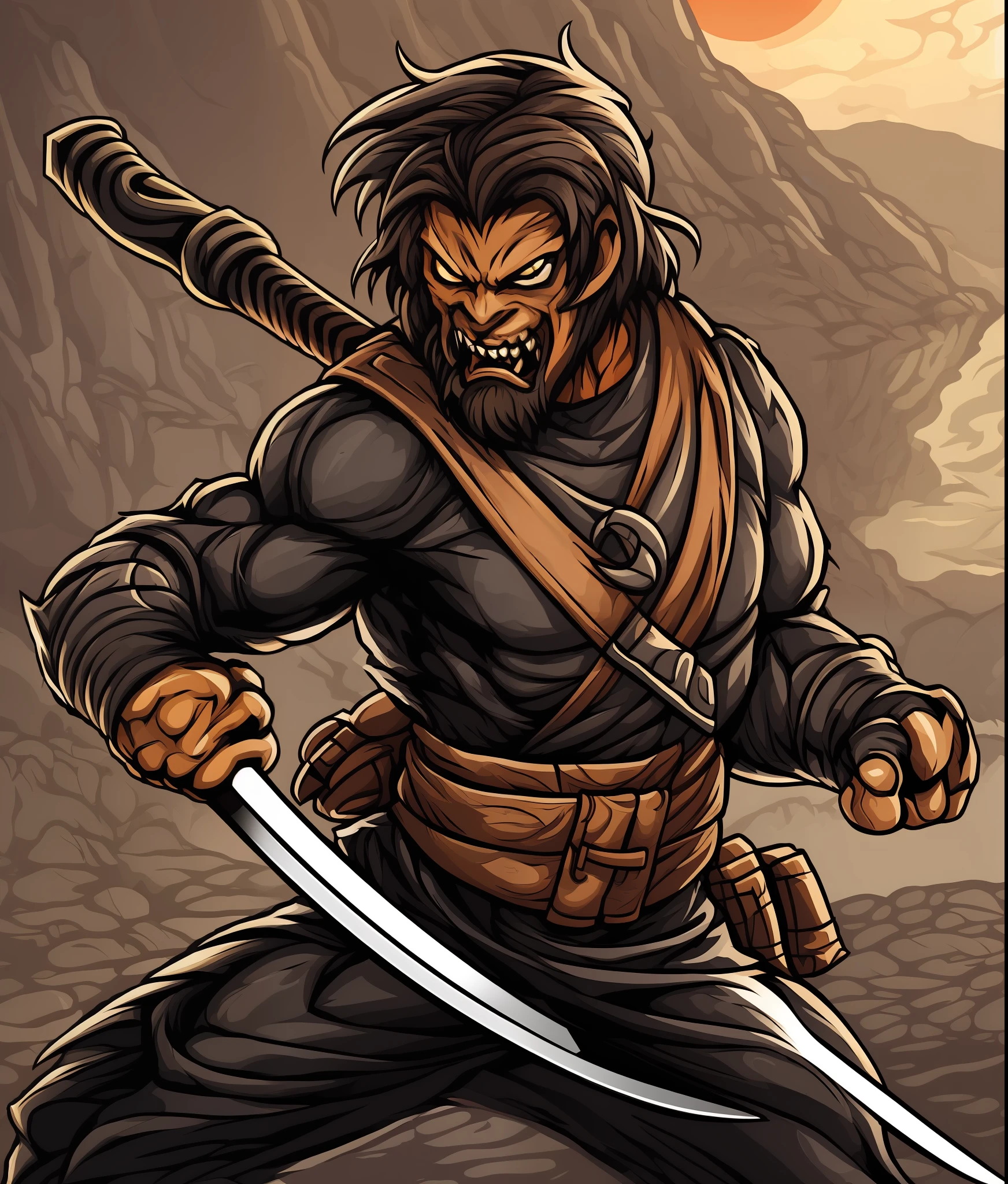 Catana (ninja sword), vintage style, (t-shirt design), realistic volumetric masterpiece light