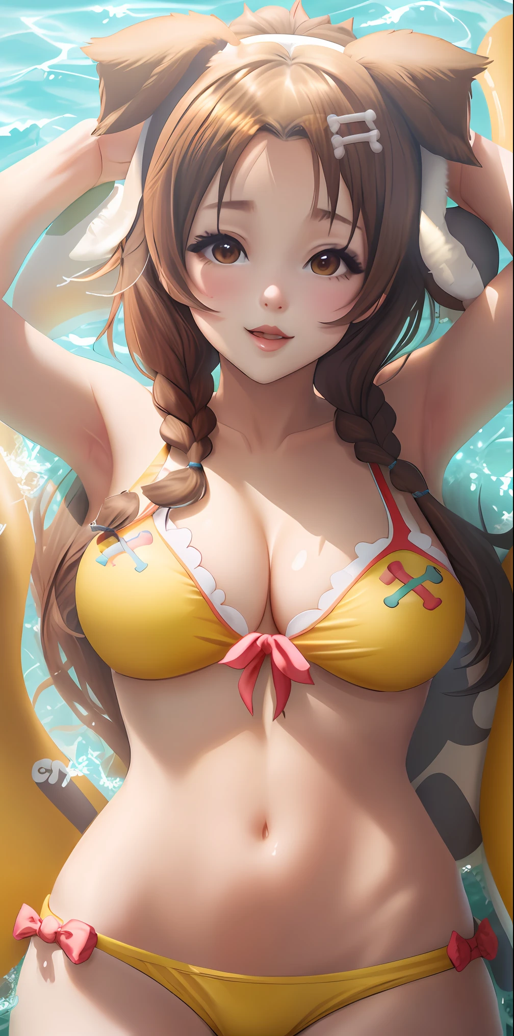 ik4, animal ears, swimsuit, yellow bikini, gigantic breast