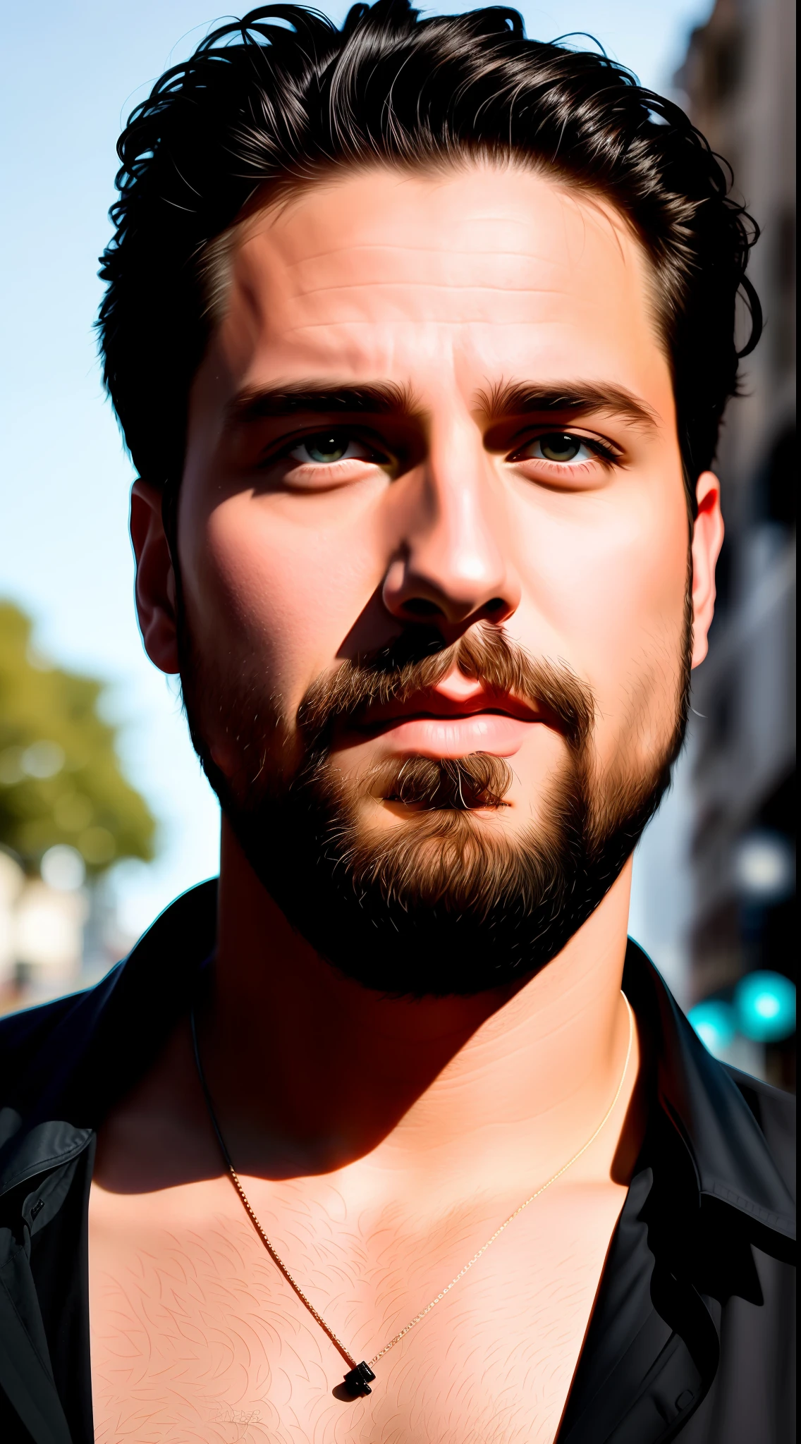 /imagine prompt: A 33 year old man with a goatee and a black shirt, a character portrait by Tibor Czorba, behance contest winner, les nabis, behance hd, studio photography, 16k, closeup, extraterrestrial, futurism, urbancore, 3d, cinematic, documentary photography, octane render, photorealistism, street photography, sunlit, soft lighting, radioluminescence, 🌞, 🍅, tomboy
