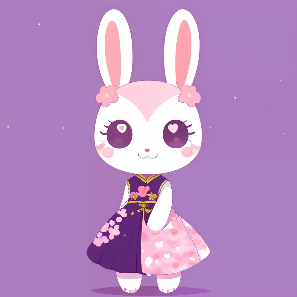 "(Cute:1.2|Kawaii:1.3|chibi:1.4),(Jewelpet:1.1),(bunny:1.2),((1girl)),(solo),(Chinese dress),(floral,twilight background),flat colors"