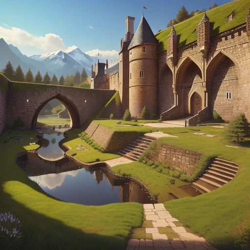 medieval anthill, moat, fire, serpent
