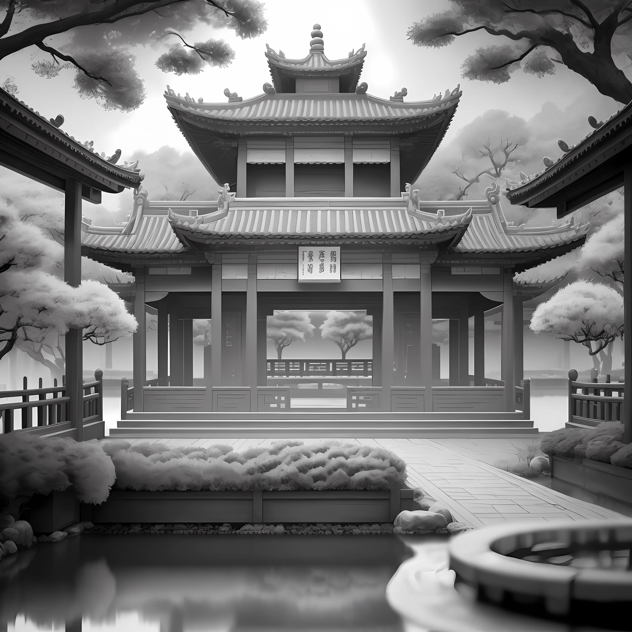 Masterpiece, best quality, high quality, extremely detailed CG unity 8k wallpaper, (ink painting effect), {ink painting}, {black and white effect}, classical Chinese garden, Suzhou, street, outdoor, sky, white clouds, trees, award winning photography, bokeh, depth of field, HDR, bloom, chromatic aberration, realism, very detailed, intricate, high detail,