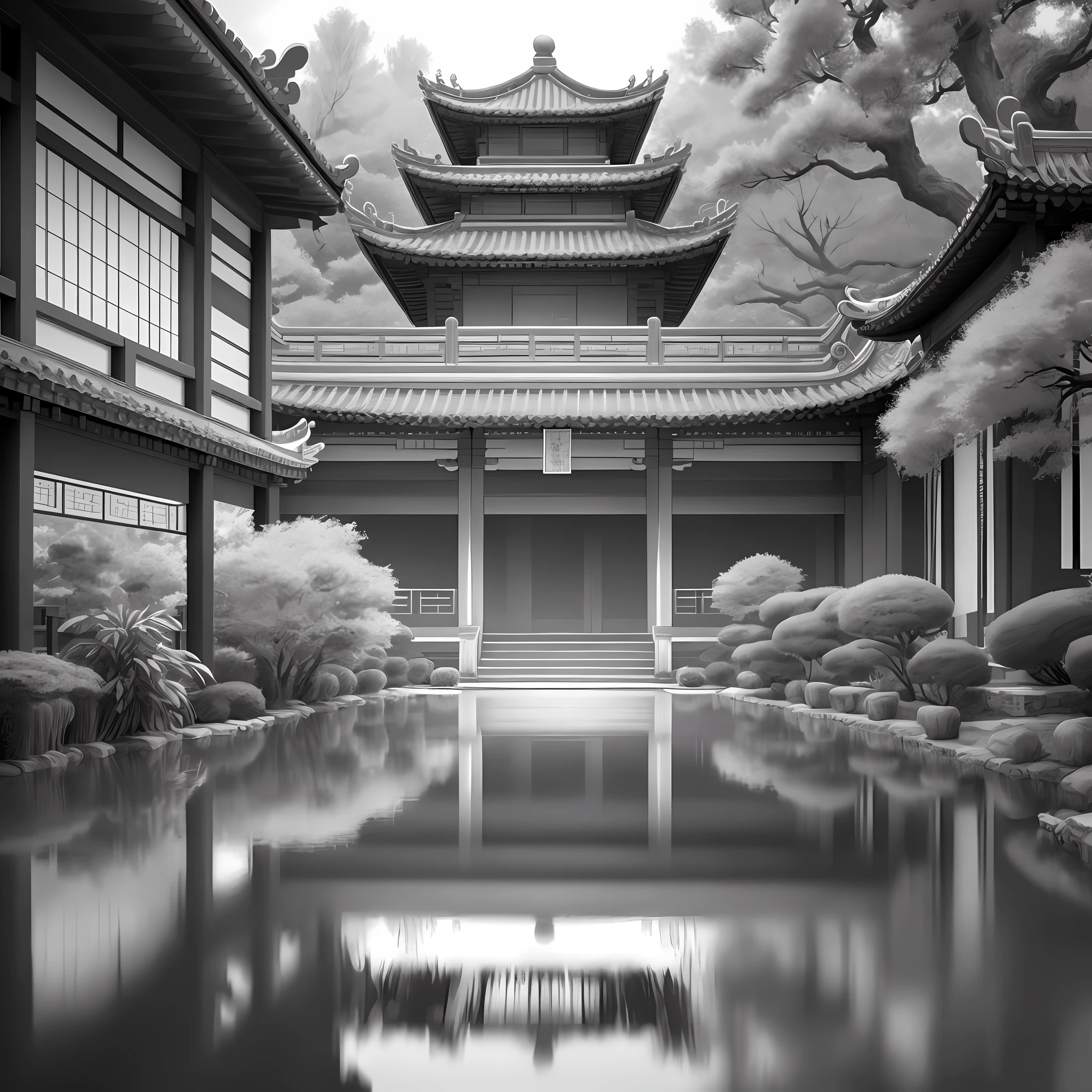 Masterpiece, best quality, high quality, extremely detailed CG unity 8k wallpaper, (ink painting effect), {ink painting}, {black and white effect}, classical Chinese garden, Suzhou, street, outdoor, sky, white clouds, trees, award winning photography, bokeh, depth of field, HDR, bloom, chromatic aberration, realism, very detailed, intricate, high detail,