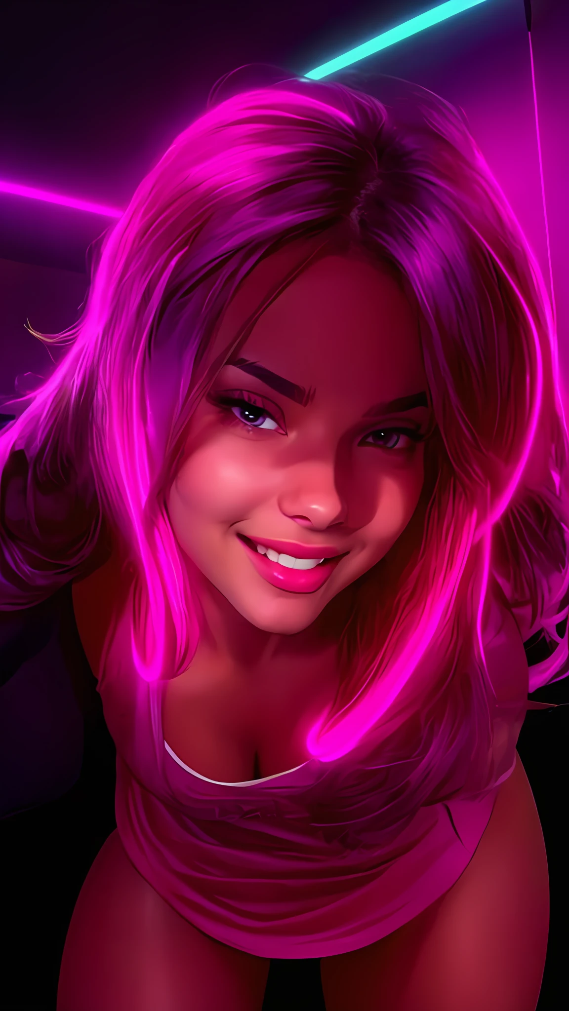 style, women, (neon lights: 1.1), bright colors, (thepit bimbo: 0.5), bright, sexy,

[Nina Dobrev| Adriana Lima],, looking at the viewer, mischievous, symmetrical, centered, close-up, extreme close-up, upper body, cleavage focus,
milf, female, athletic, fit, tall, tanned skin, european, minidress, excited, smile, glowsticks, disco,
gold outline,
[(colorful explosion psychedelic paint colors:1.1)::0.125],
iridescent, chromatic aberration, studio lights, bright light, shiny skin,
realistic body proportions, realistic, photorealistic, 8K, highly detailed,
LED light, laser lights, rough