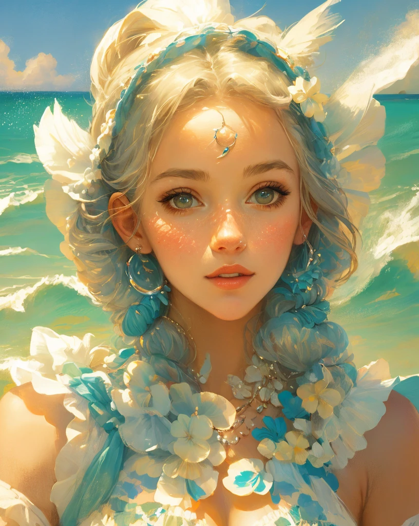 artistic portrait of a beautiful woman, masterpiece,beach scene