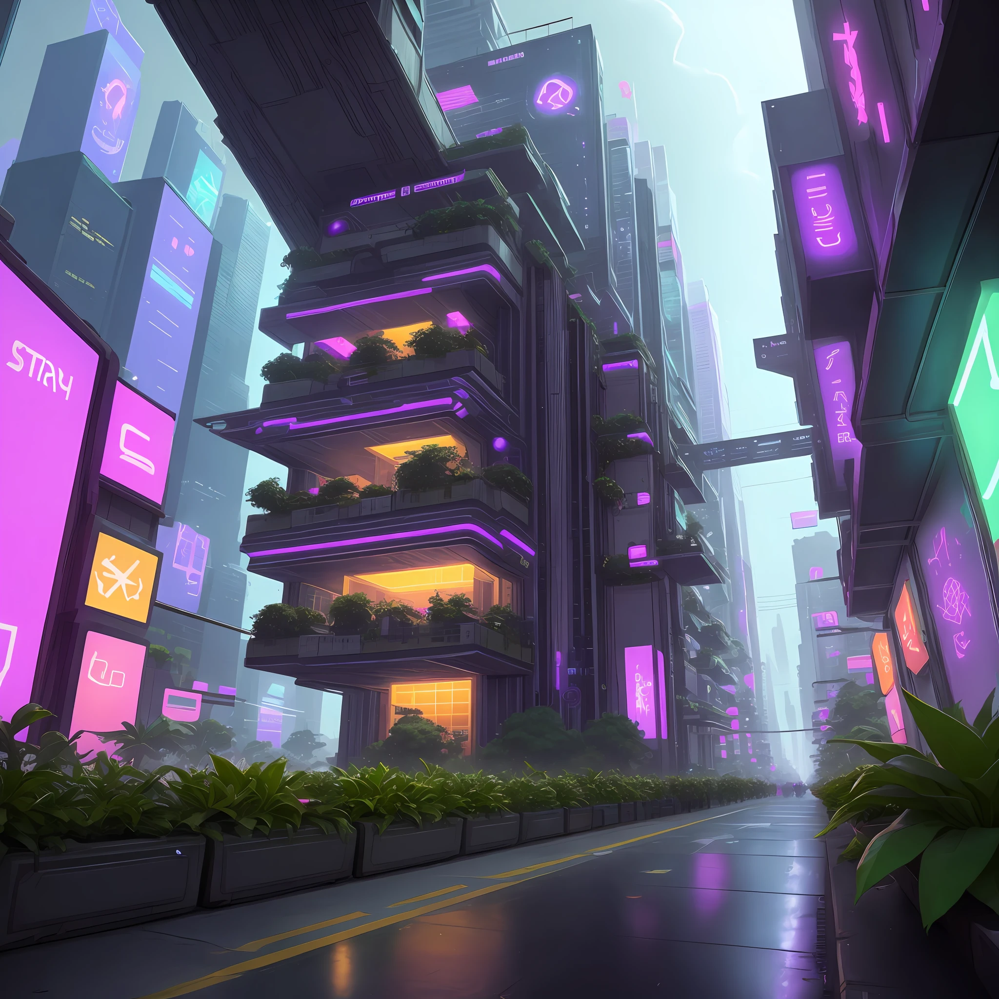 Use star fruit as an element to create a cyberpunk-inspired city