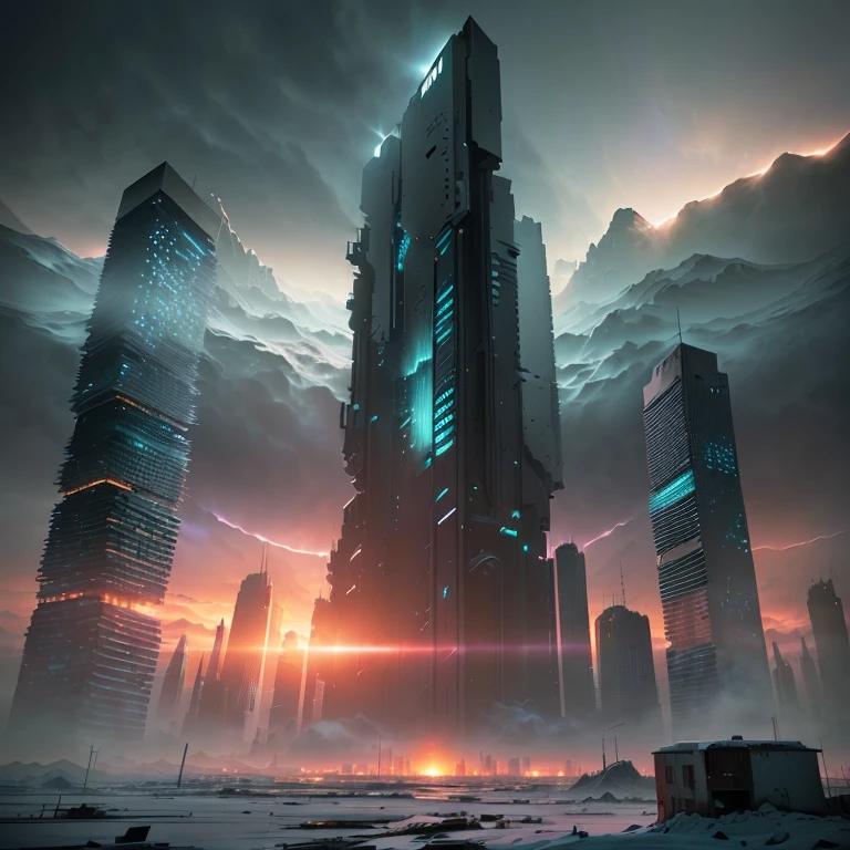 futuristic city sunset skyline