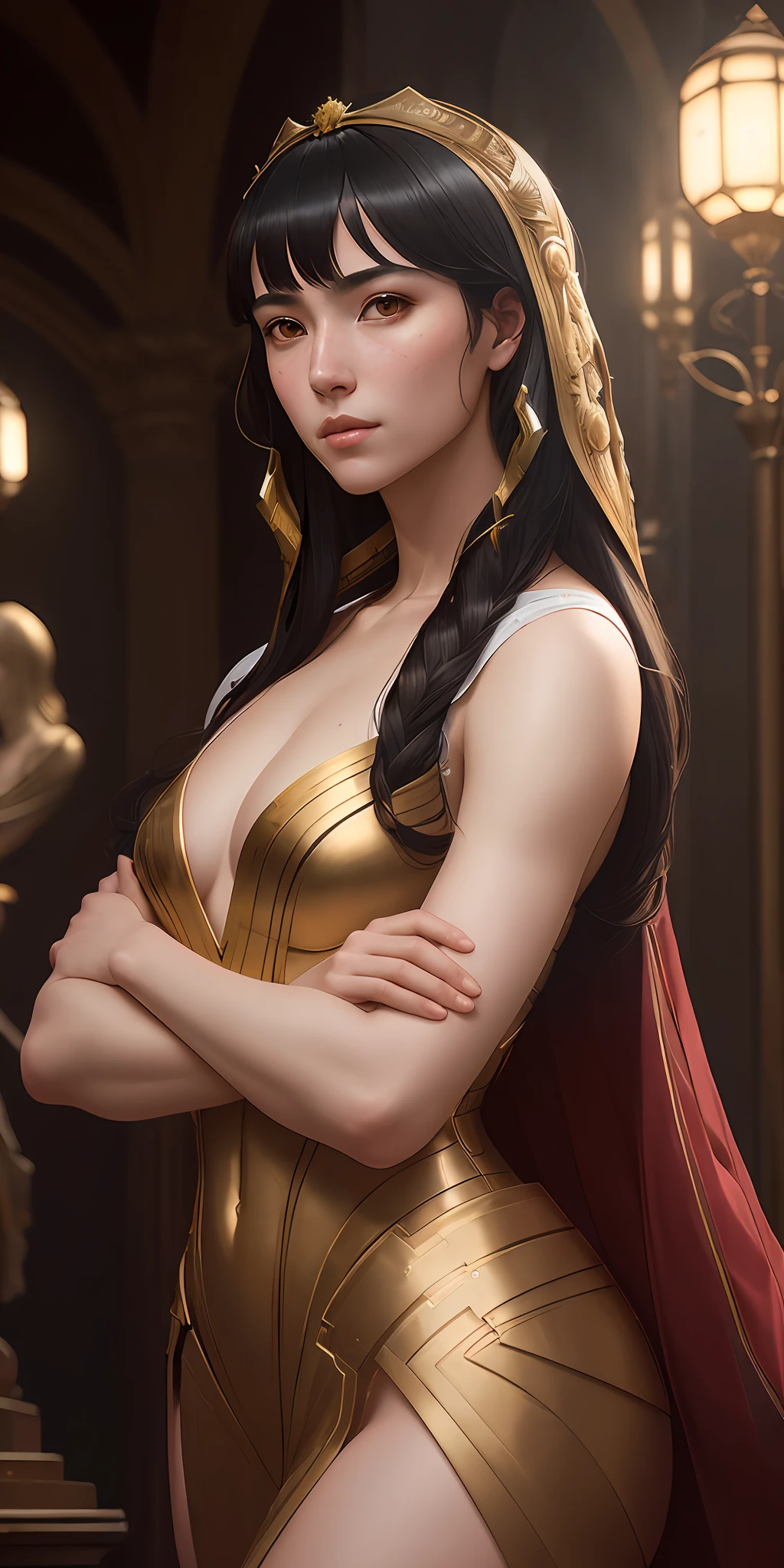 Craft an ((extremely detailed 8k CG unity wallpaper)) of a university girl with black hair and bangs in a Renaissance-inspired setting. This ((masterpiece)) should captivate viewers with its ((intricate details)) and ((better color)) choices, emulating the artistic brilliance of Sandro Botticelli. Employ ((better light)) techniques to bring out the richness of the scene and achieve the ((best quality)) possible. Channel the mastery of Sandro Botticelli, Artgerm Lau, and Greg Rutkowski to create a piece that shines as a true ((best artist)) and ((best designer)) creation on the renowned platform of ((Artstation)).
