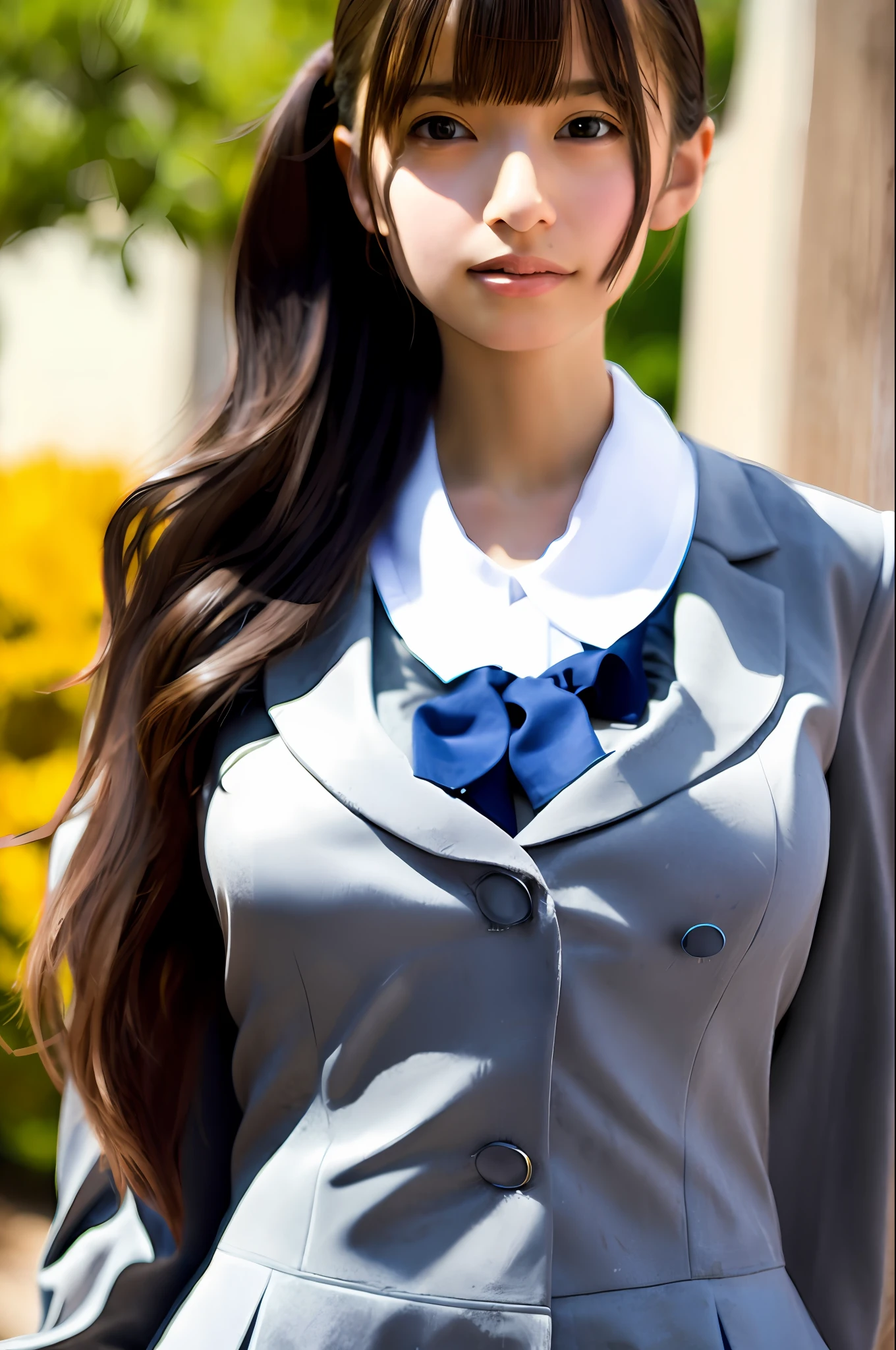 (masterpiece:1.2, best quality), (real picture, intricate details), solo, 1lady, school, school uniform, big tits