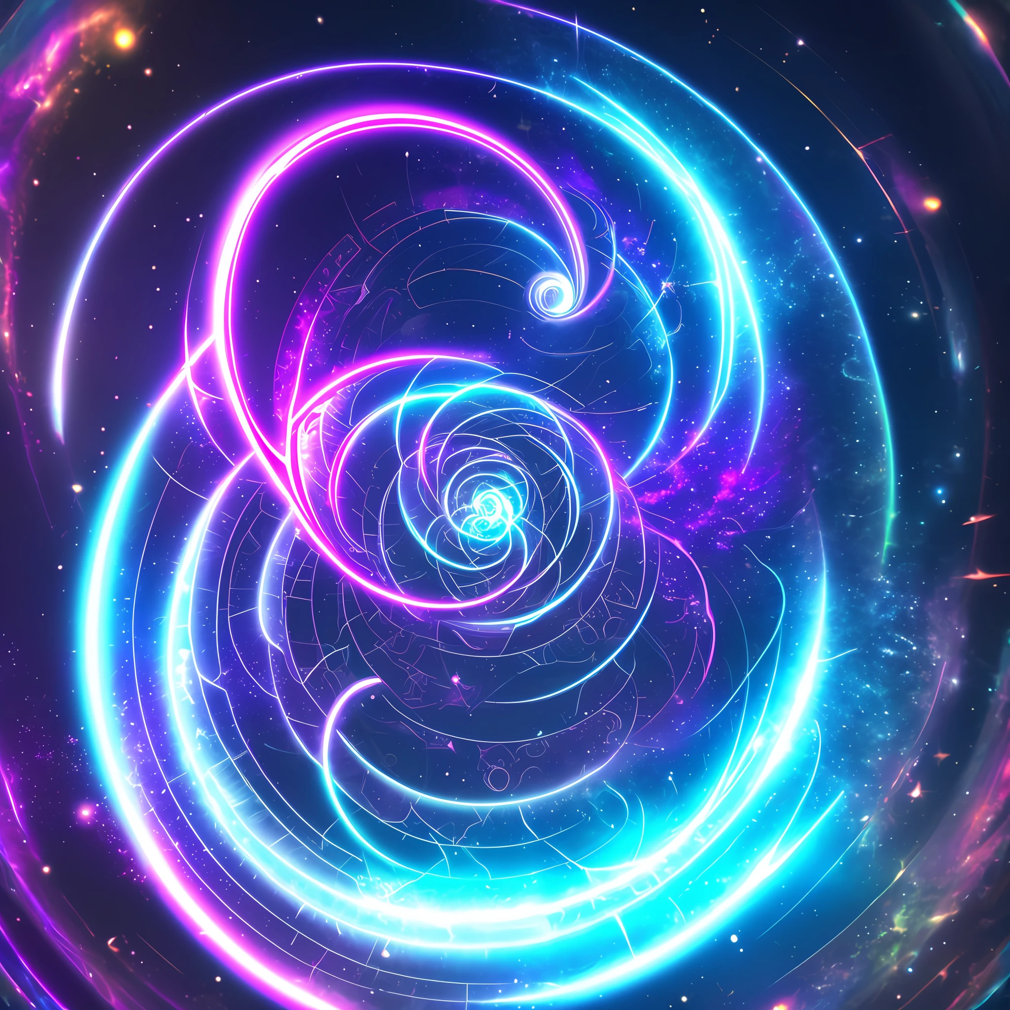 round logo of a cosmic spiral with a cyberpunk style background