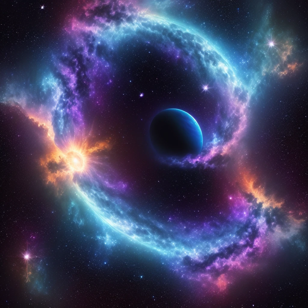 Cosmos, outer space nebula background, blue
