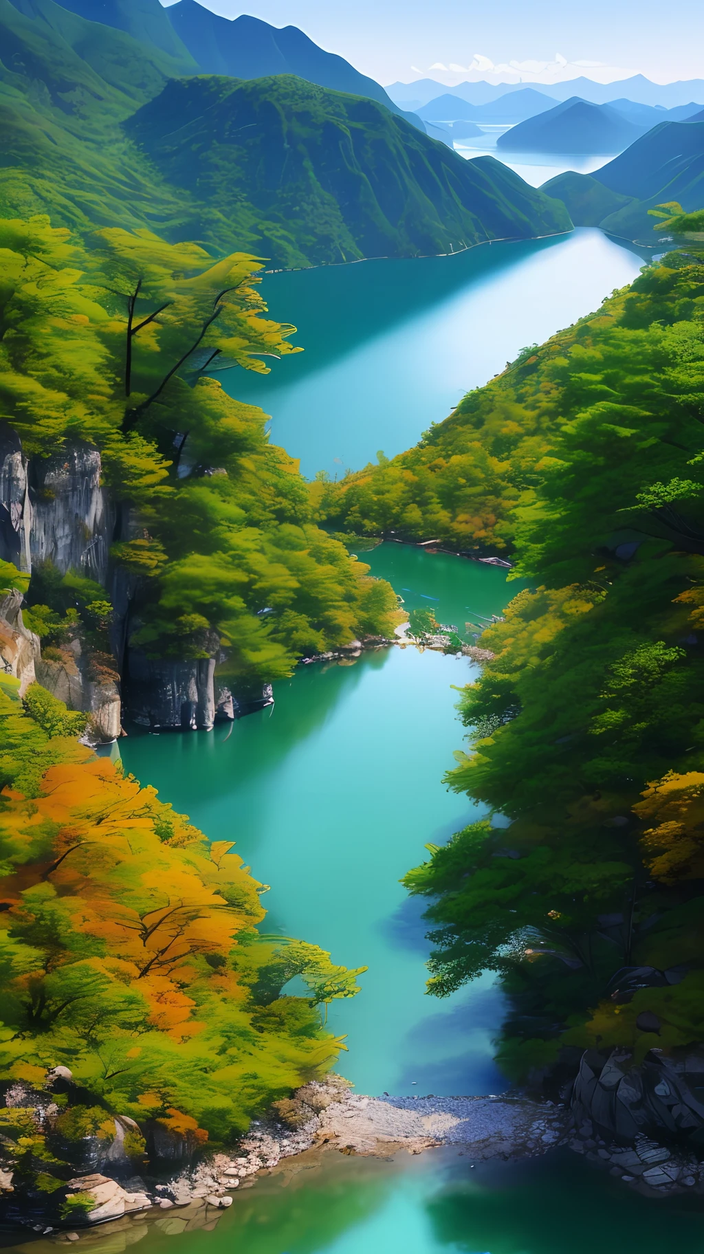 A beautiful Korean mountain and lake, (masterpiece), (portrait), (raw photo), (highly detailed CG unity 8k wallpaper) intricate, sharp focus, dramatic, realistic art