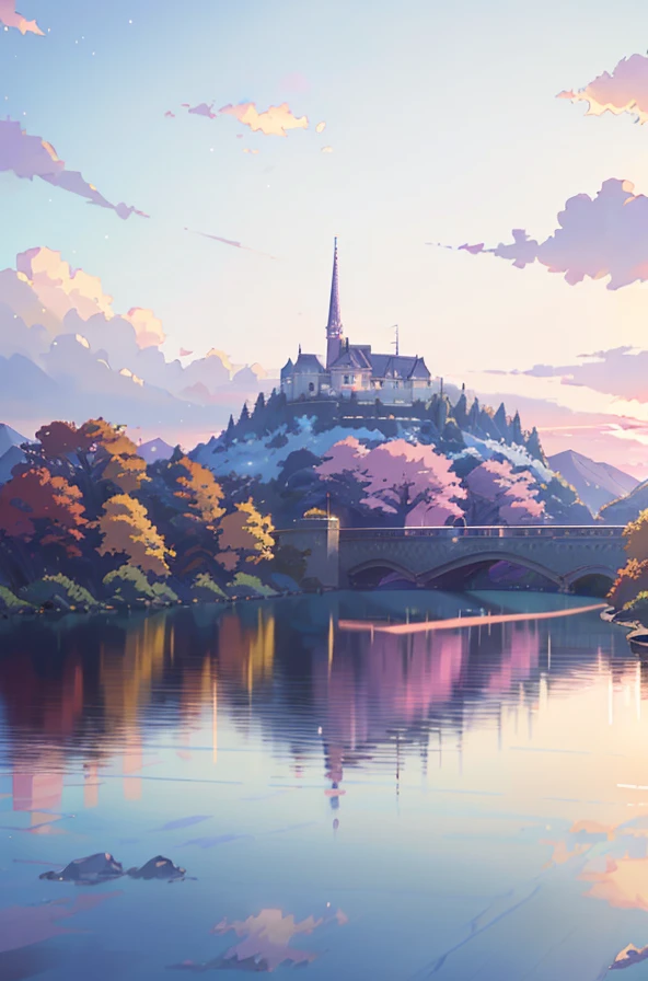 High quality, landscape wallpaper , anime scene of train passing under pink and purple sky, anime drawing by Makoto Shinkai, fashion trends on pixiv, magical realism, beautiful anime scene, cosmic sky. by makoto shinkai, ( ( ( makoto shinkai ) ), by makoto shinkai, anime background art, makoto shinkai style. Detail enhancement, perfect detailing.