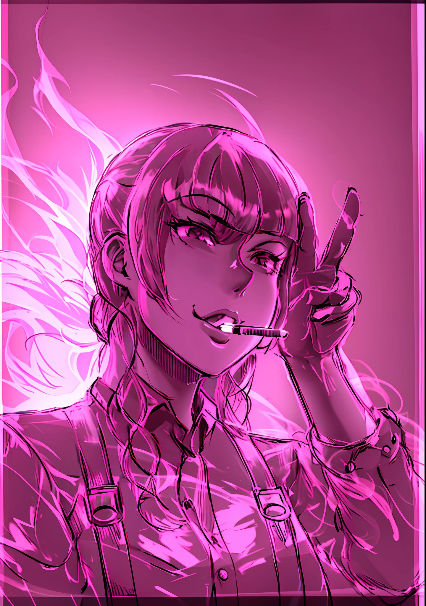 drawing of a woman with a cigarette in her hand, inspired by Kamisaka Sekka, inspired by Munakata Shikō, inspired by Kawabata Ryūshi, trigger anime artstyle, heavy shading, clean anime outlines, fujita goro!, anime shading), dramatic smirk pose, heavy outlines, sharp lineart, perfect lineart