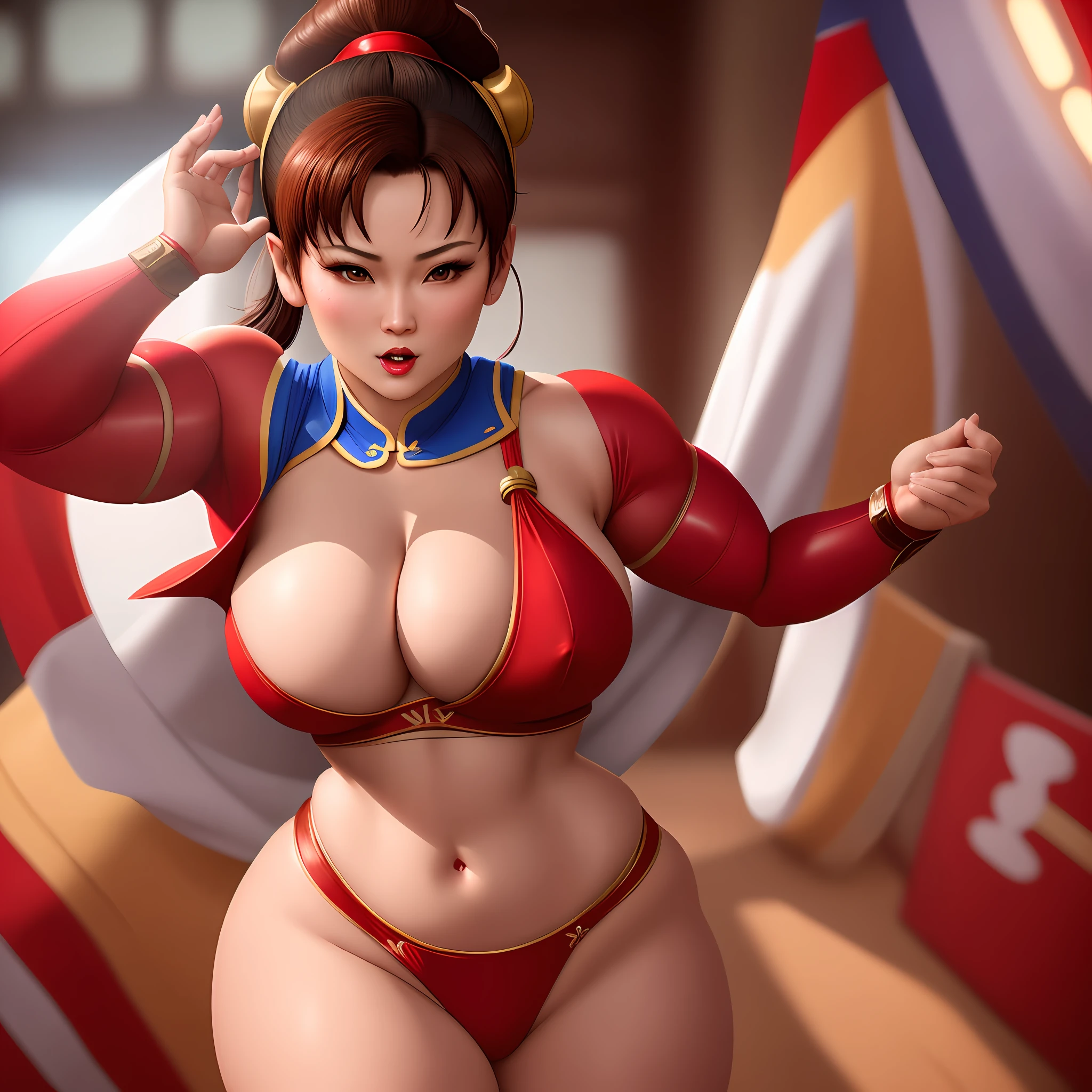 Chun-Li linda, com roupa sexy vermelha, big tits, very details, cinematic, full hd, 16k