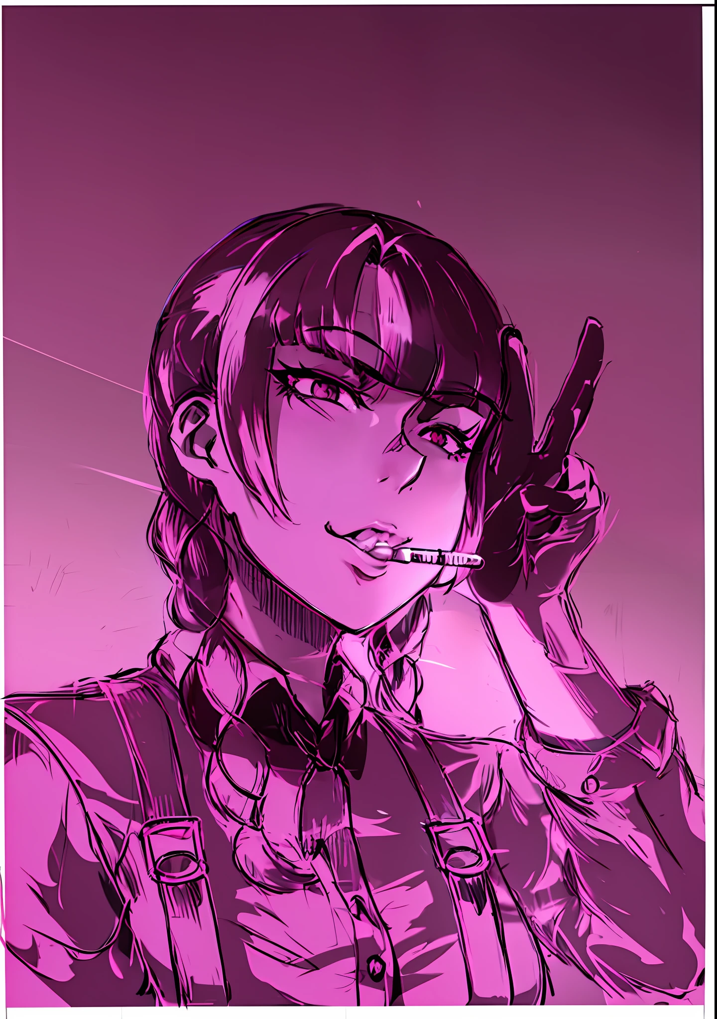 drawing of a woman with a cigarette in her hand, inspired by Kamisaka Sekka, inspired by Munakata Shikō, inspired by Kawabata Ryūshi, trigger anime artstyle, heavy shading, clean anime outlines, fujita goro!, anime shading), dramatic smirk pose, heavy outlines, sharp lineart, perfect lineart