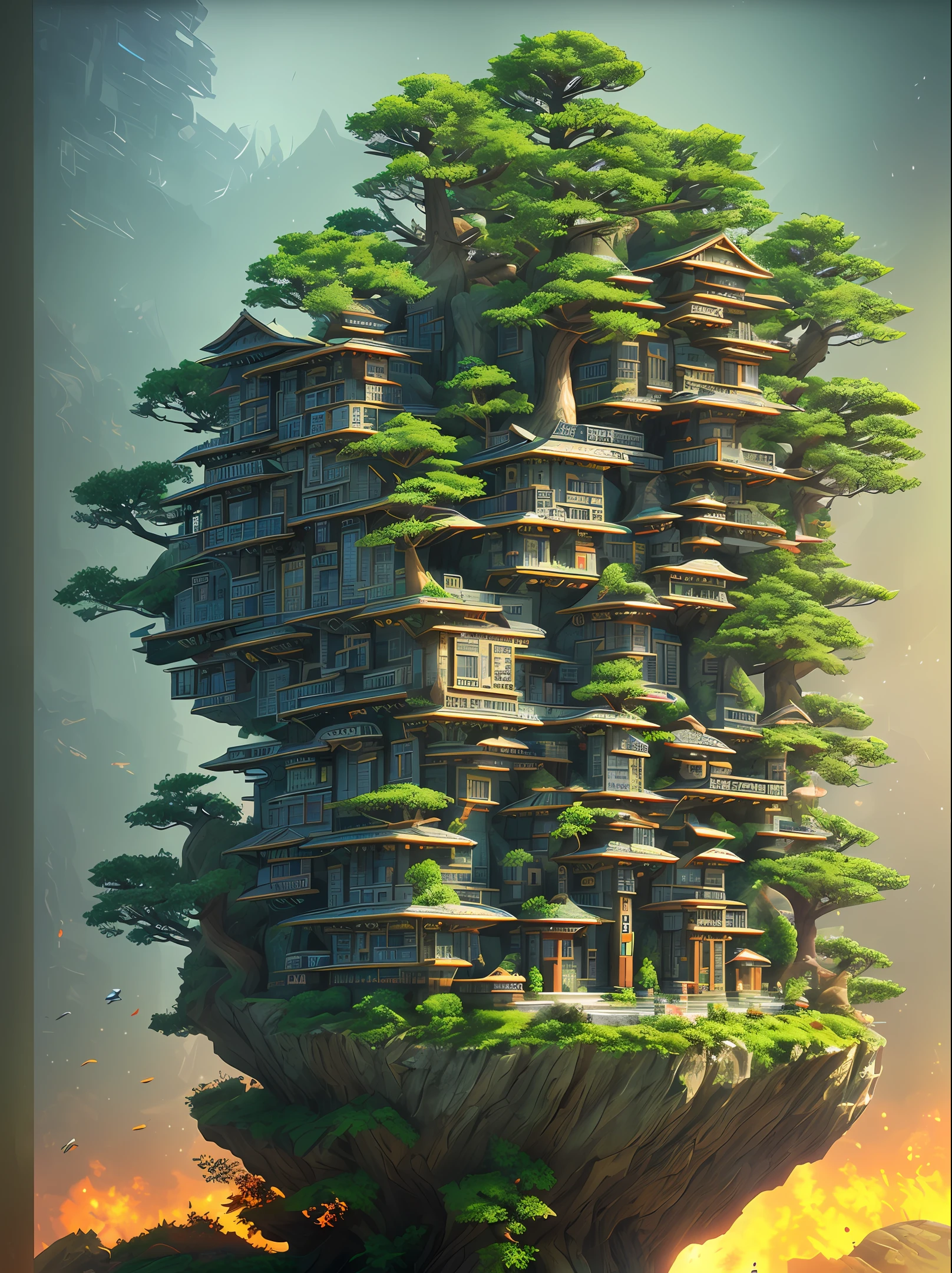 Isometric tree hand drawn