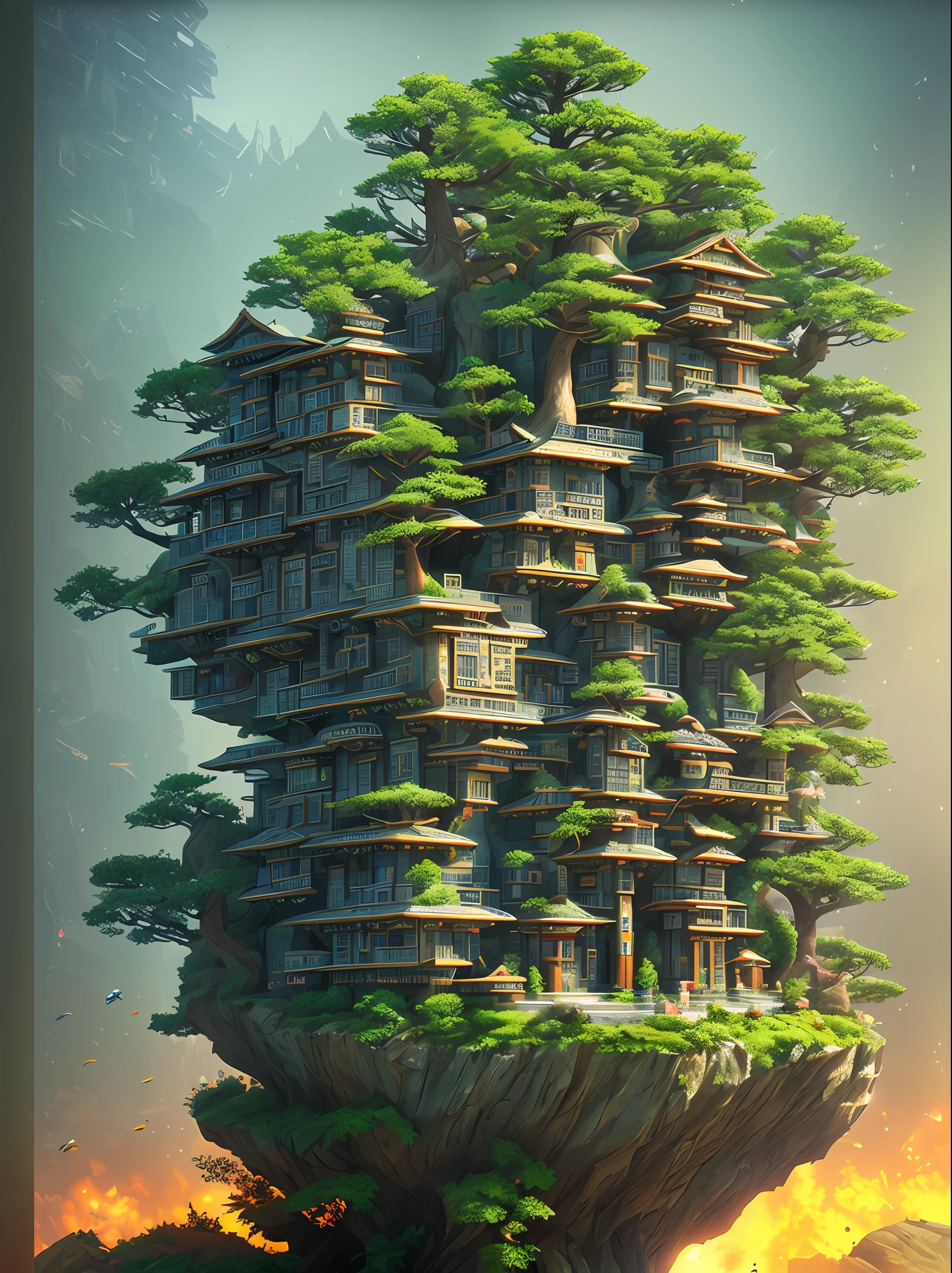 Isometric tree hand drawn