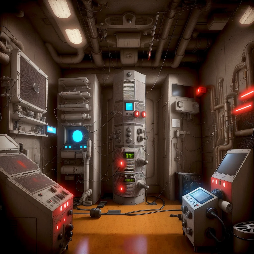 There are many antique electronic gadgets in a room with wooden floor, ArtStation HQ", matte steam engine painting, science fiction machine engine room, science fiction engine room living room, secret underground laboratory, unreal engine. Retro film frame, small camera. hyper-realistic, antique experimentation cabinet, set in bank vault room, rendered in Unreal Engine", dieselpunk setting, underground laboratory, There is a large white room with a TV and a window, sterile minimalist room, hospital interior, operating room, hospital lighting, medical research center, hospital room, IOS 3D room photography, medical photography, clean medical environment, indoor photography, hospital ward, medical lighting, wide-plan photography, in futuristic laboratory room, inside a scientific facility, Close-up of a cell phone with a red light, 2 0 0 1 Space Odyssey, 2001 Space Odyssey, 2 0 0 1 A Space Odyssey, 2001 A Space Odyssey, 2 0 0 1 : A Space Odyssey, 2001: A Space Odyssey, Space Odyssey, Science Fiction Movie, Science Fiction Film - Science Fiction Movie, hal 9000, Disturbing red lue,