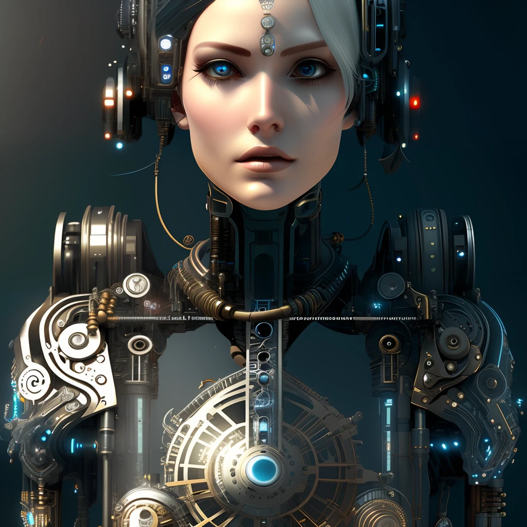 full body cyborg| full-length portrait| detailed face| symmetric| steampunk| cyberpunk| cyborg| intricate detailed| to scale| hyperrealistic| cinematic lighting| digital art| concept art| mdjrny-v4 style