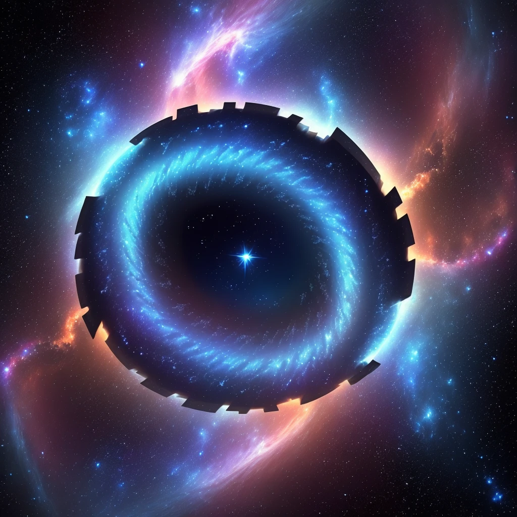 Space background, blue, blue glowing nebula, close up of spiral object