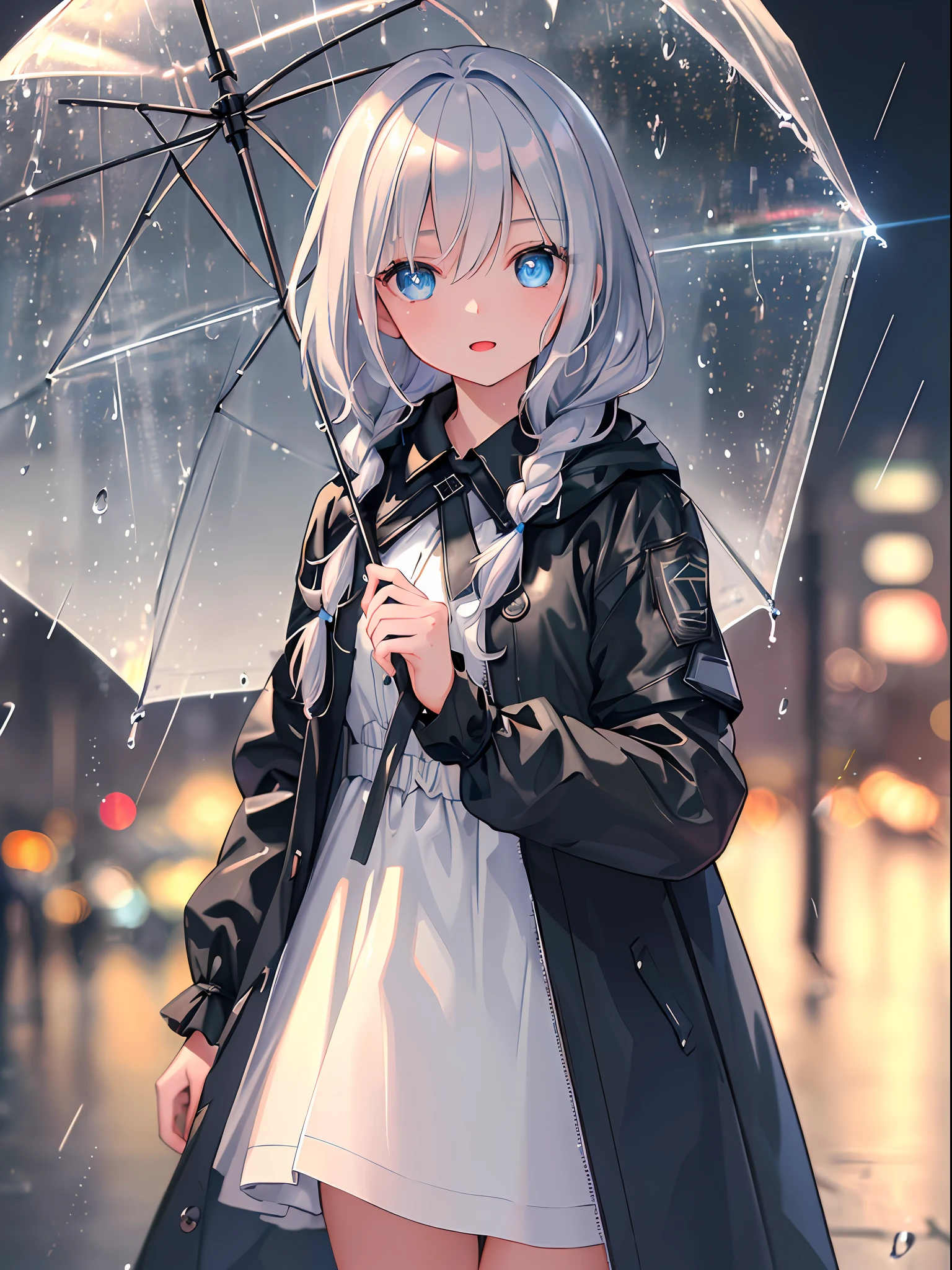 Anime girl with umbrella in the rain - SeaArt AI