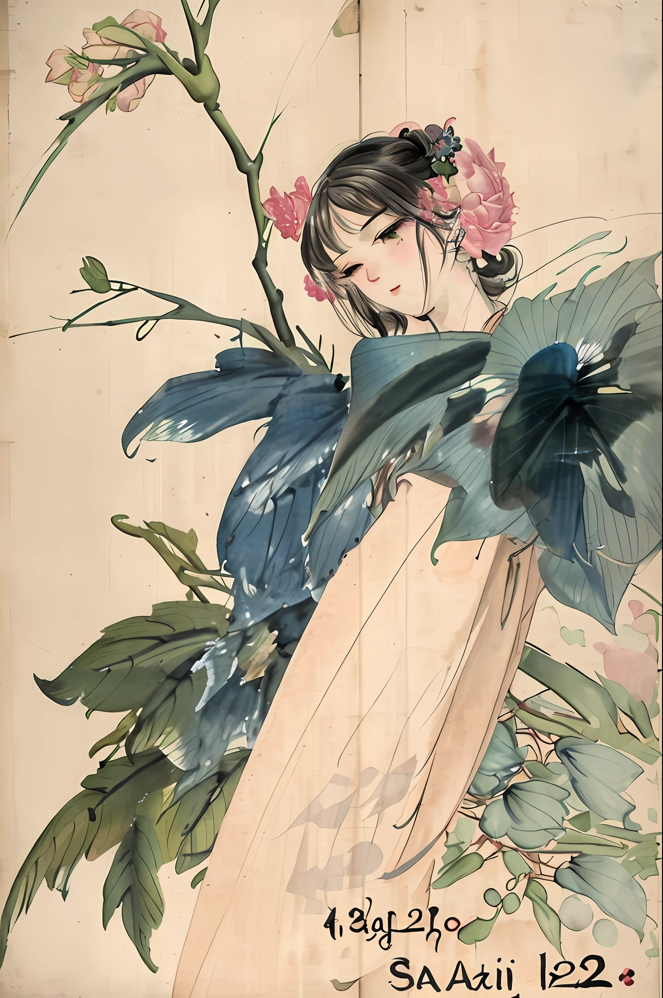 (best quality:1.2), (detailed:1.2), (masterpiece:1.2), vintage botanical illustrations of Larger Provence Rose (1770 1775) in high resolution by John Edwards