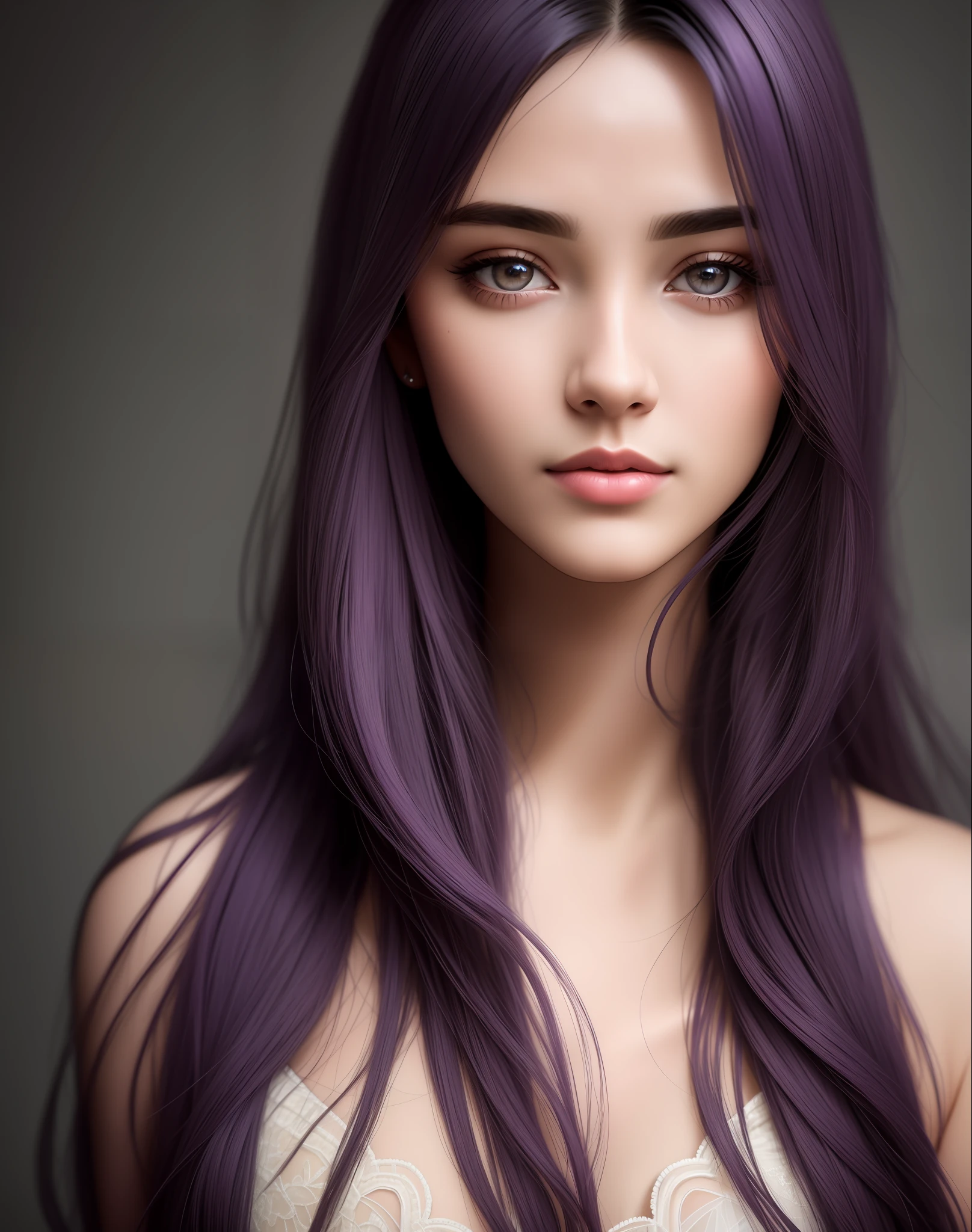 Masterpiece, absurdres,award winning photo, extremely detailed, amazing, fine detail, extremely detailed eyes and face, by lee jeffries nikon d850 film stock photograph 4 kodak portra 400 camera f1.6 lens rich colors hyper realistic lifelike texture dramatic lighting unrealengine trending on artstation cinestill 800 tungsten, beautiful esd_woman, long purple hair, posing for a picture ,perfect esd_face, perfect esd_body, perfect angle