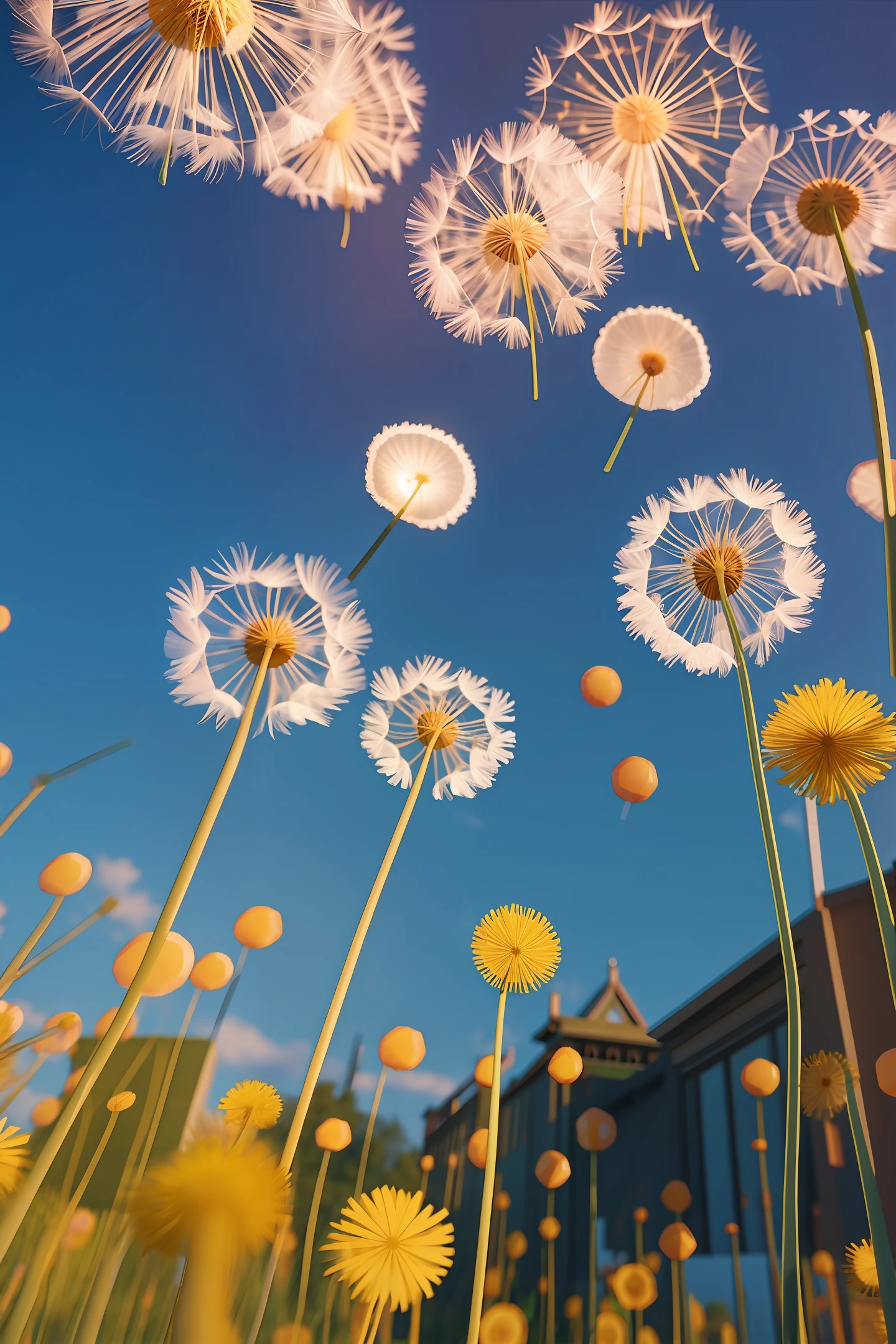 Dandelion flying in the air