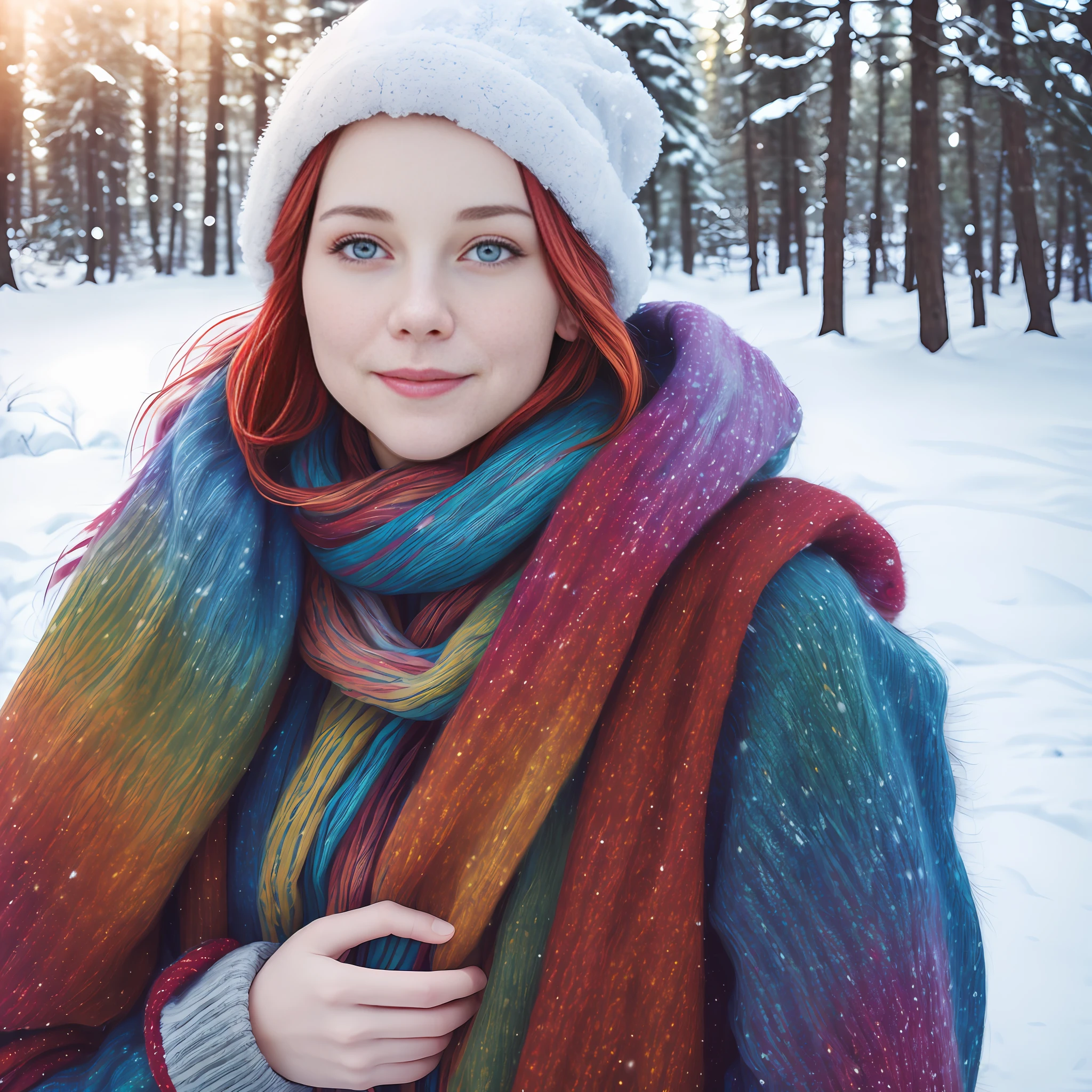 masterpiece, (photorealistic:1.4), best quality, beautiful lighting,(winter clothes), RAW photo, 8k uhd, film grain,happy,Multicolored hair