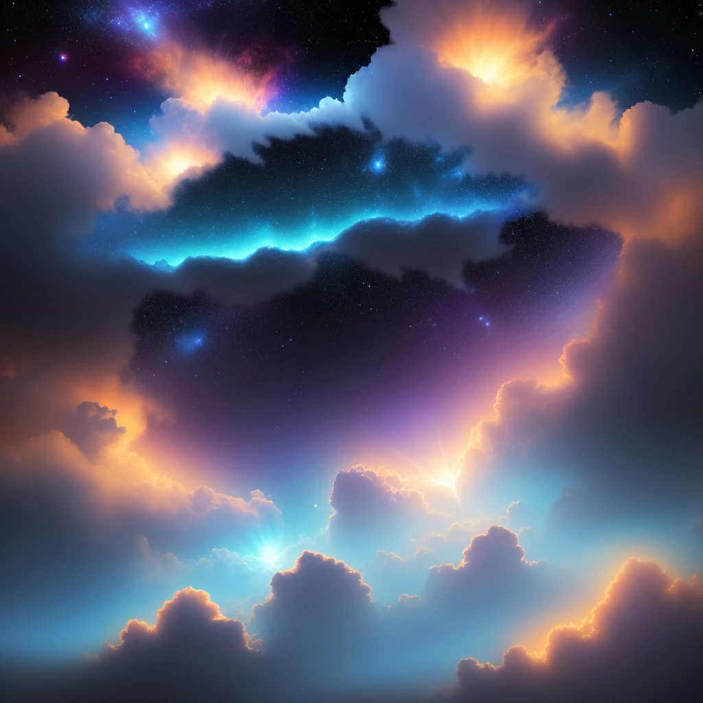 Glow, space atmosphere, emission spore nebula, volumetric light cloud, blue atmosphere