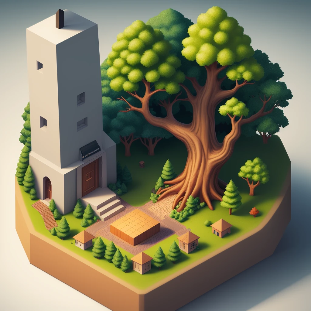 Isometric, 3dicon, tree, masterpiece