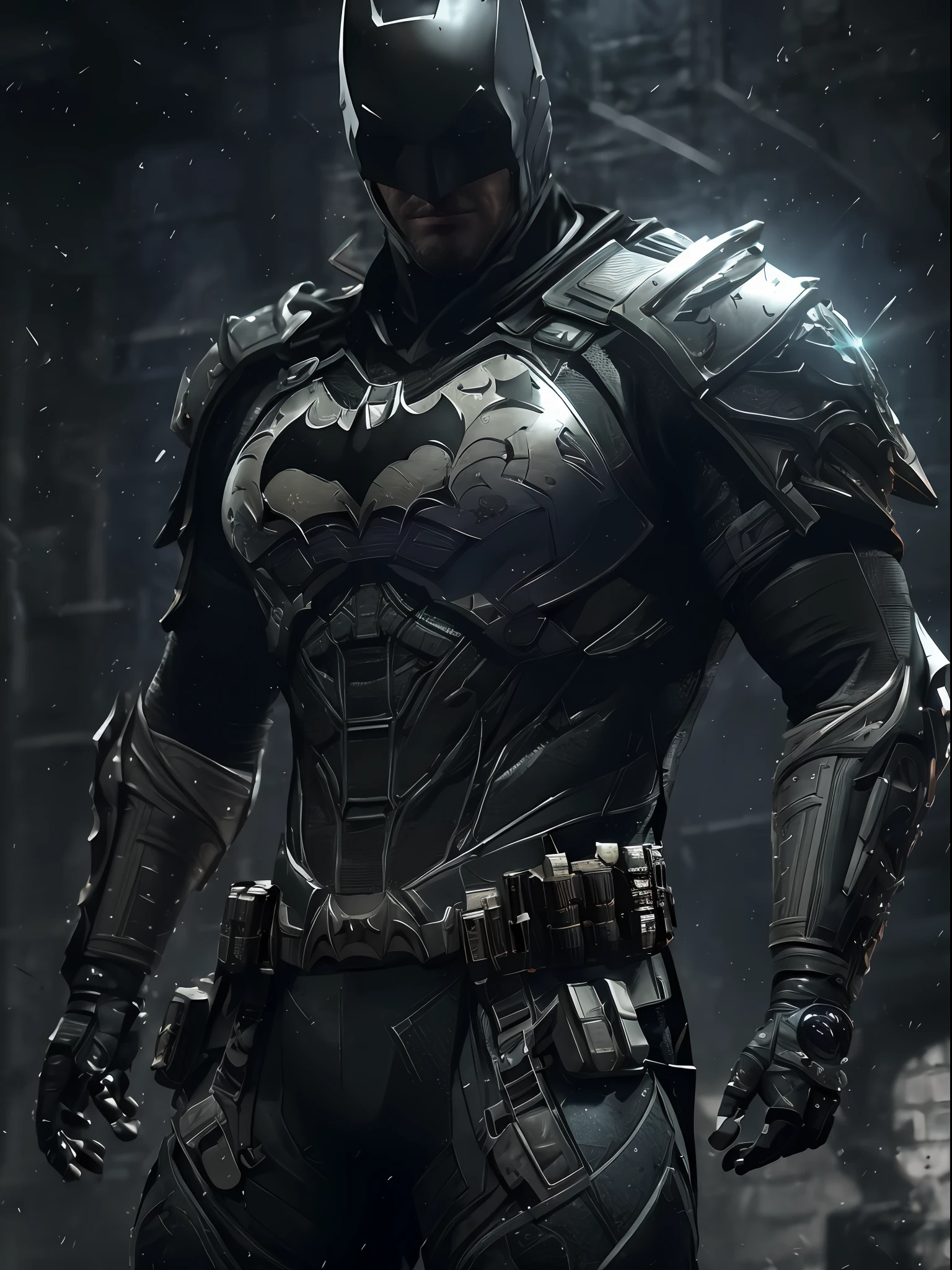 3d render of a highly detailed [Batman|Cyborg] wearing cybernetics and intricate detail armor with armored plates, hdr, 8k, subsurface scattering, specular light, highres, octane render, ray traced
