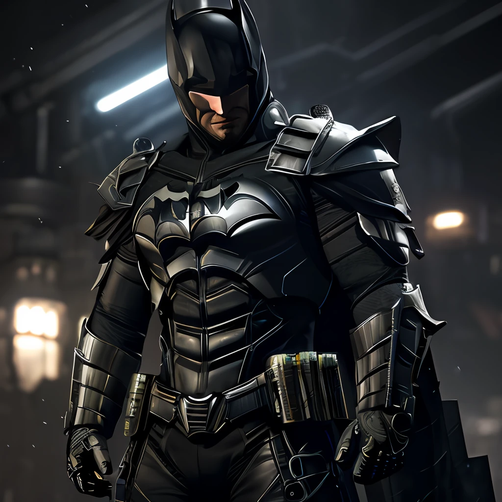 3d render of a highly detailed [Batman|Cyborg] wearing cybernetics and intricate detail armor with armored plates, hdr, 8k, subsurface scattering, specular light, highres, octane render, ray traced