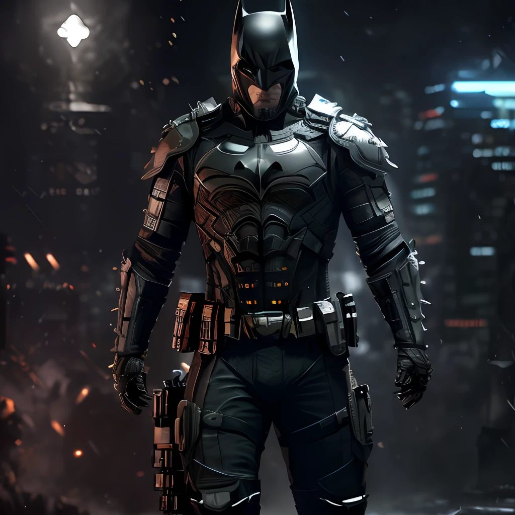 3d render of a highly detailed [Batman|Cyborg] wearing cybernetics and intricate detail armor with armored plates, hdr, 8k, subsurface scattering, specular light, highres, octane render, ray traced