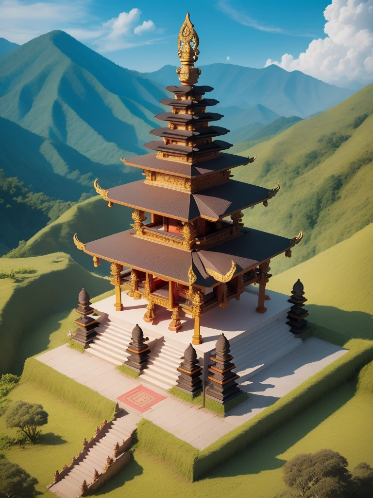 (best quality),(ultra-detailed), bali, temple, isometric