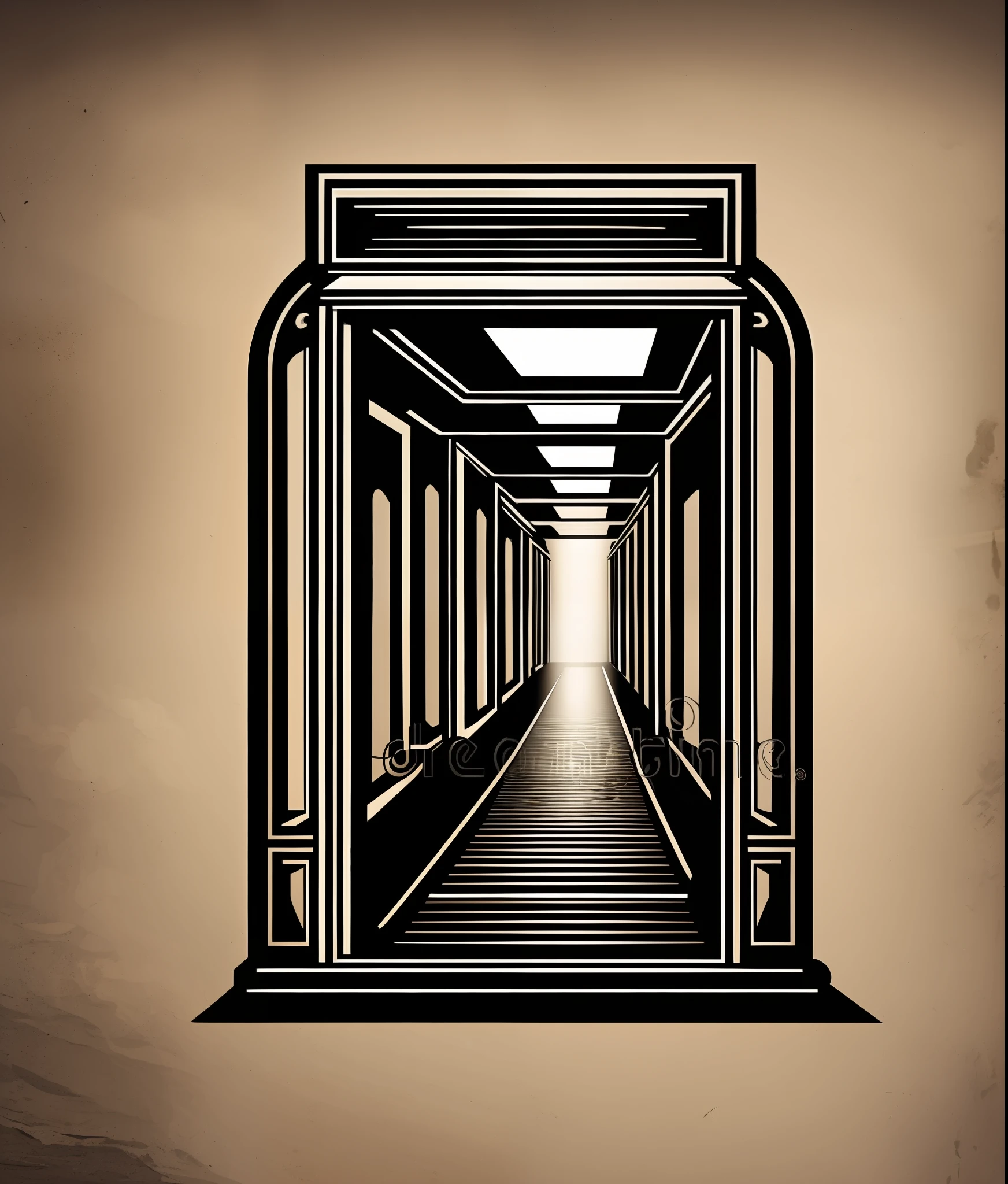 elevator, vintage style, (t-shirt design), realistic volumetric light of masterpiece