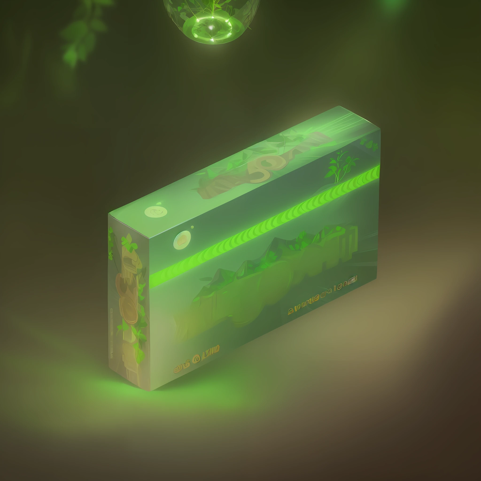 A botanical herb throat lozenges product, digital rendering of Anna Füssli, environmental art, green neon lights, ring lights, awesome great compositions, ivy, high quality images", bright halo, jungle as background