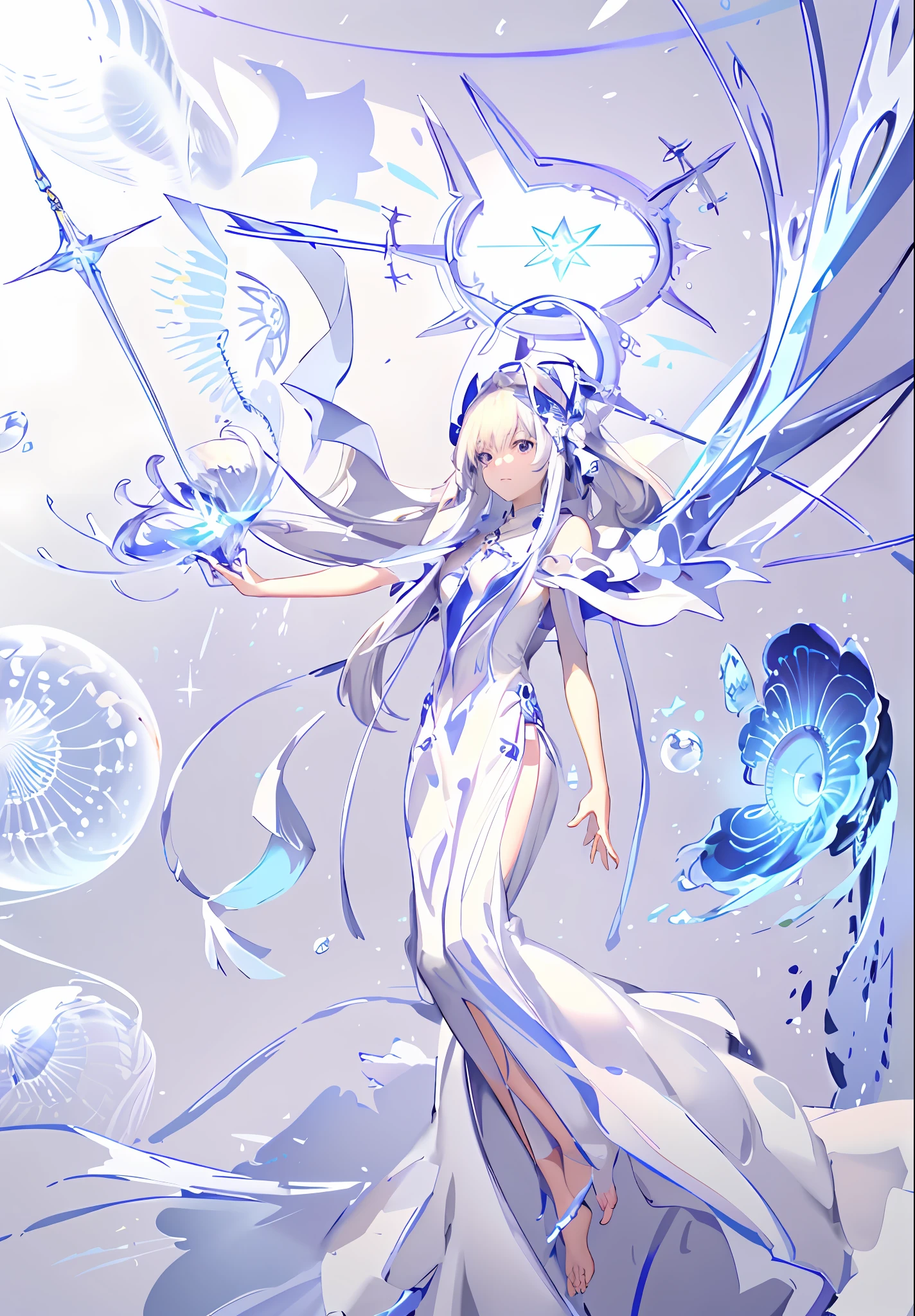 a drawing of a woman with a sword and a star, clean anime outlines, jellyfish priestess, astral fairy, clean lineart, lineart, line sketch!!, simple lineart, perfect lineart, white haired deity, outline sketch, sketch of a lucid dream, line sketch, flowing hair and long robes, anime goddess, jellyfish shrine maiden, variable lineart
