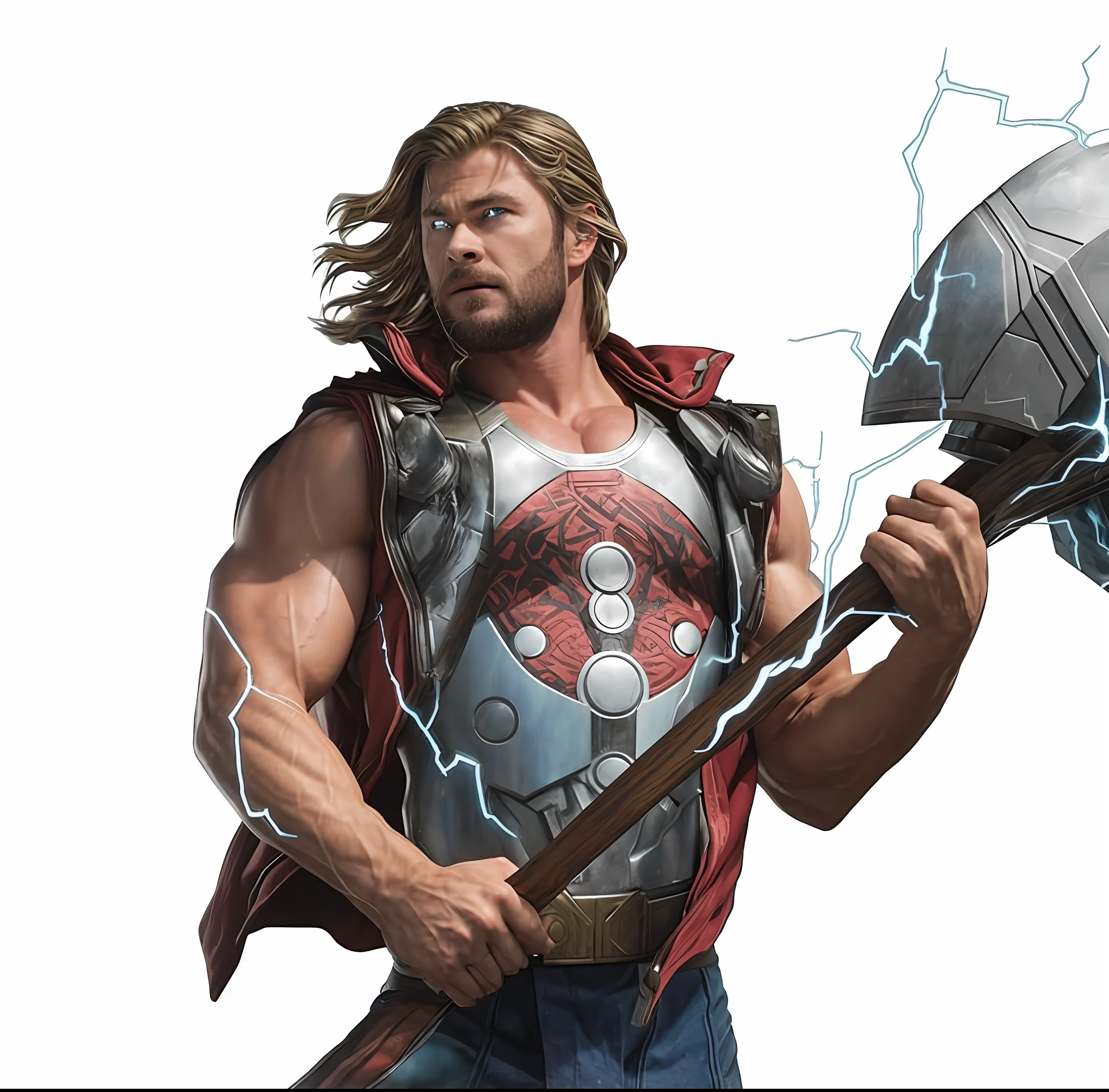 Chris Hemsworth, Thor, metallic armor, God of thunder, expression of fury.