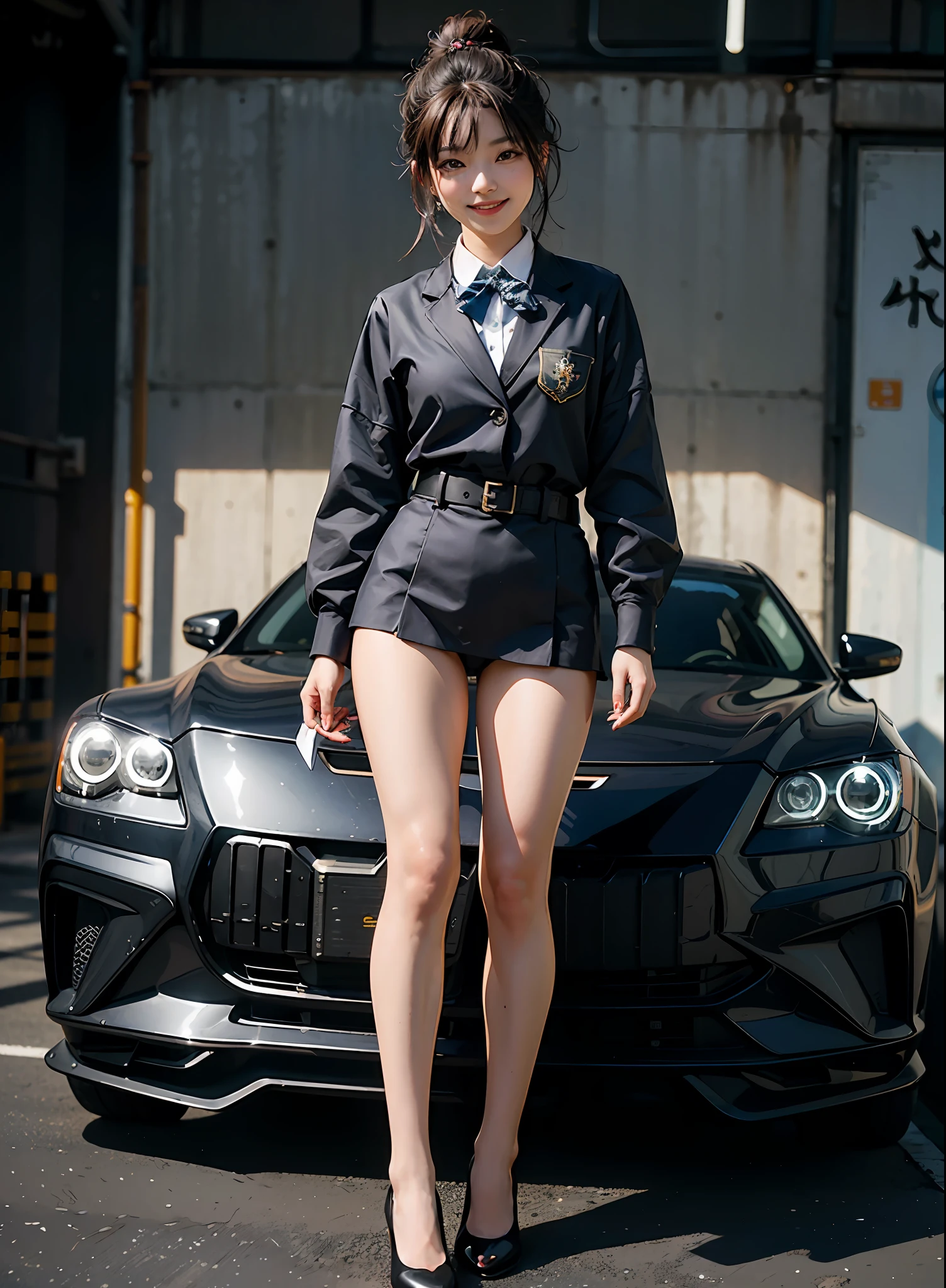 Full Body Shop, (Best Quality,Korean Girl,Smile,Sexy Body,Official Art), Desirable,Desirable Smile, Unity 8K Wallpapers, Very detailed, Beautiful and aesthetic, Professional lighting, (AF-S nikkor 58mm f/ 1.4G lens, top shadows),Evil smile,School uniform,School,Fashion show,Lookbook,